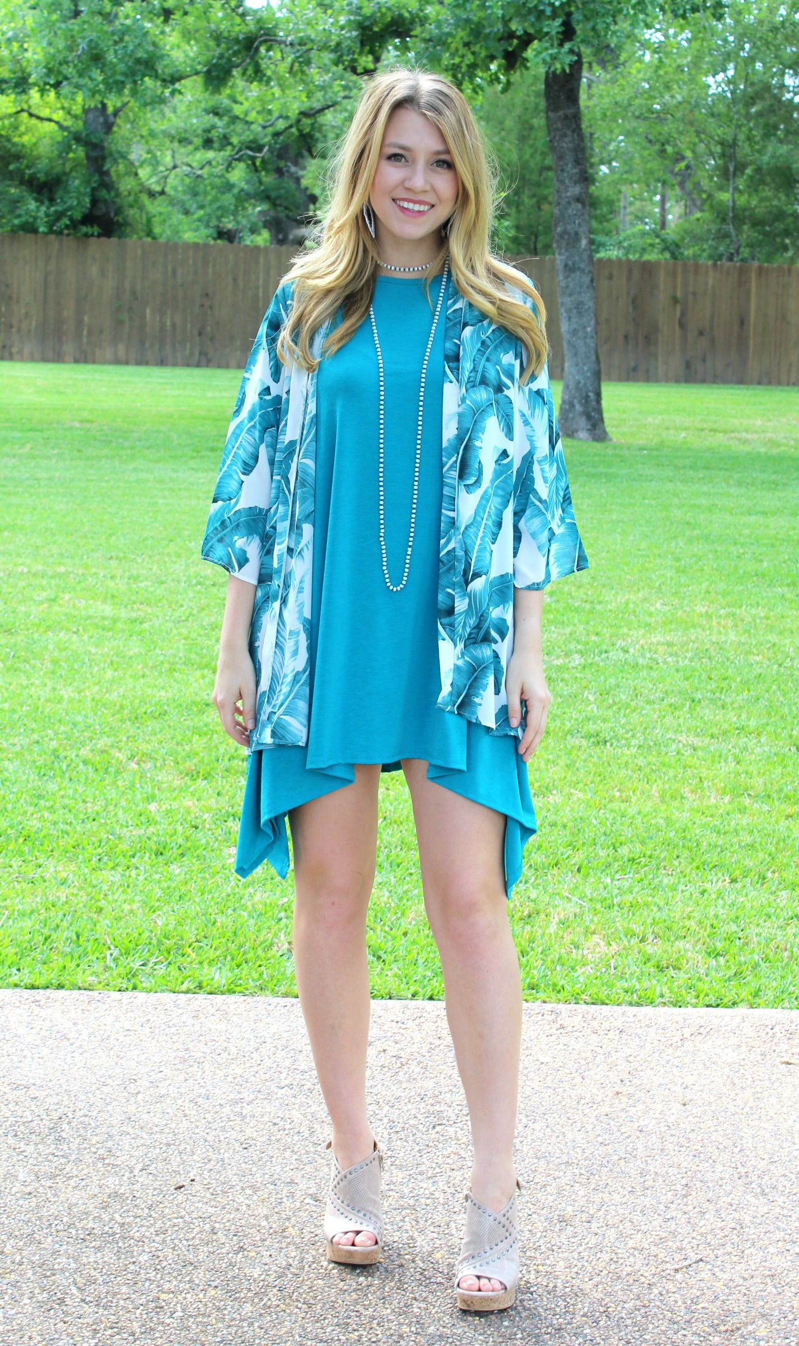 Last Chance Size Small & Medium | Not A Doubt Asymmetrical Hemline Tunic in Turquoise - Giddy Up Glamour Boutique
