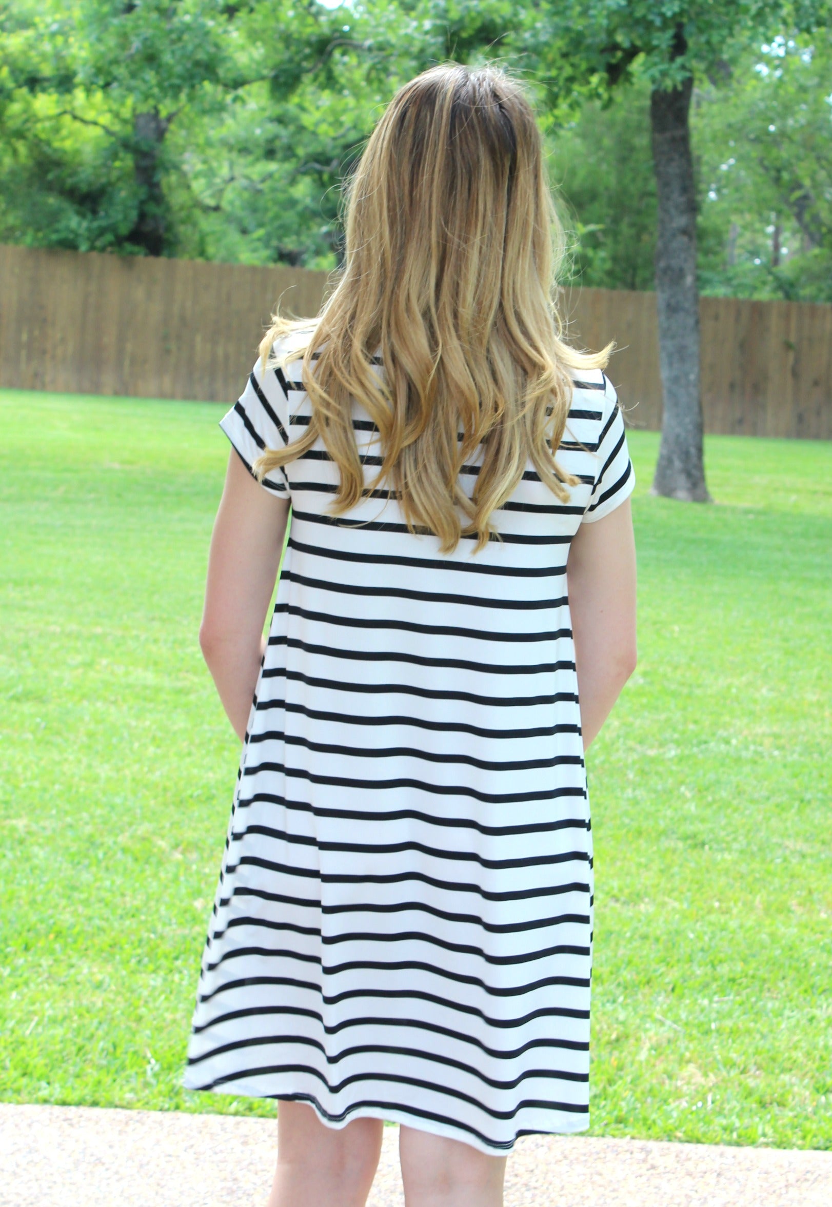 Last Chance Size S & M | All The Stripe A Line Short Sleeve Tunic Dress in Black