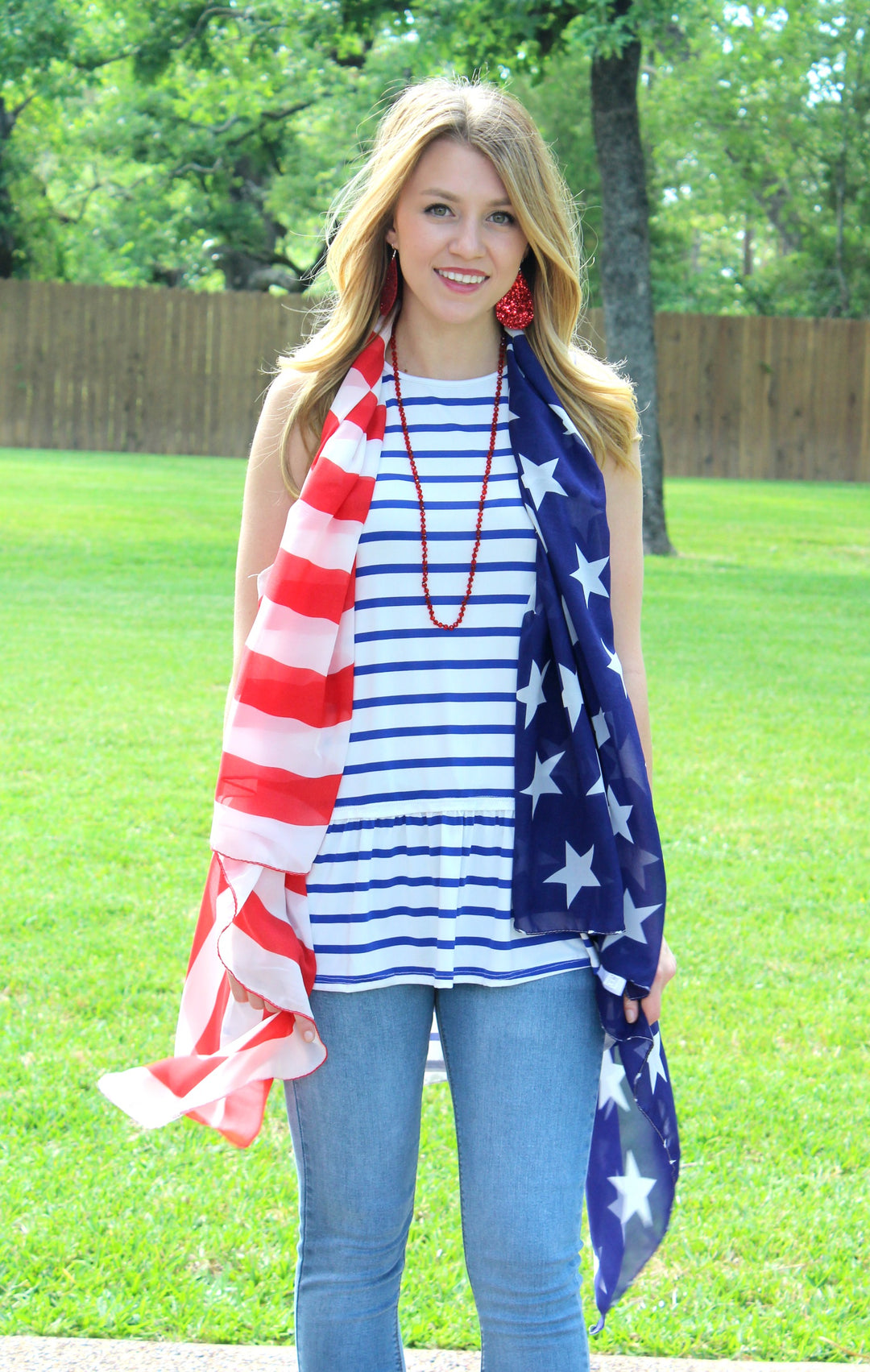 Last Chance Size Small | The One and Only Sleeveless Stripe Top with Ruffle in Blue - Giddy Up Glamour Boutique