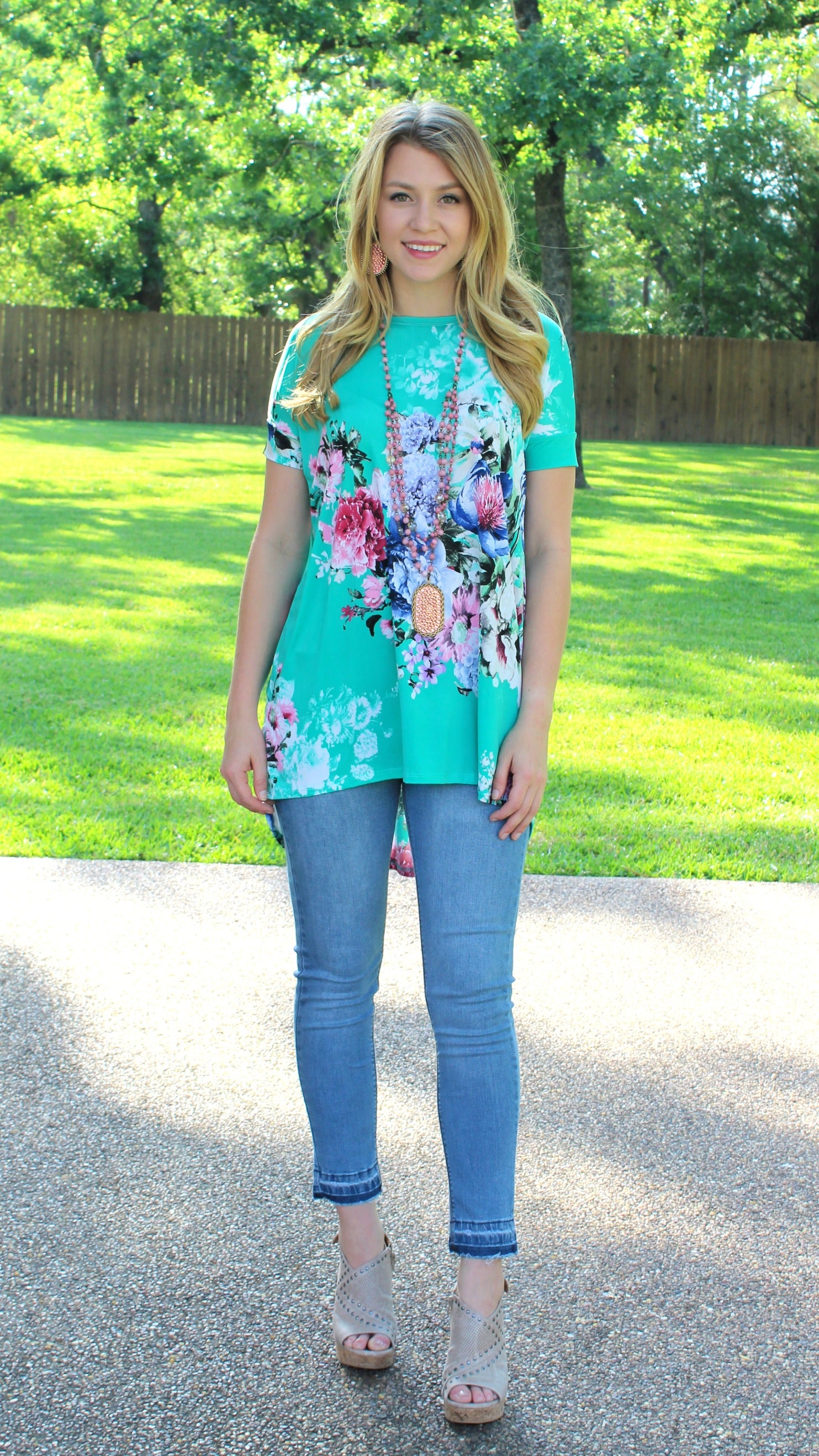 Last Chance Size Small | Something You Never Had Floral High-Low Tunic in Mint - Giddy Up Glamour Boutique