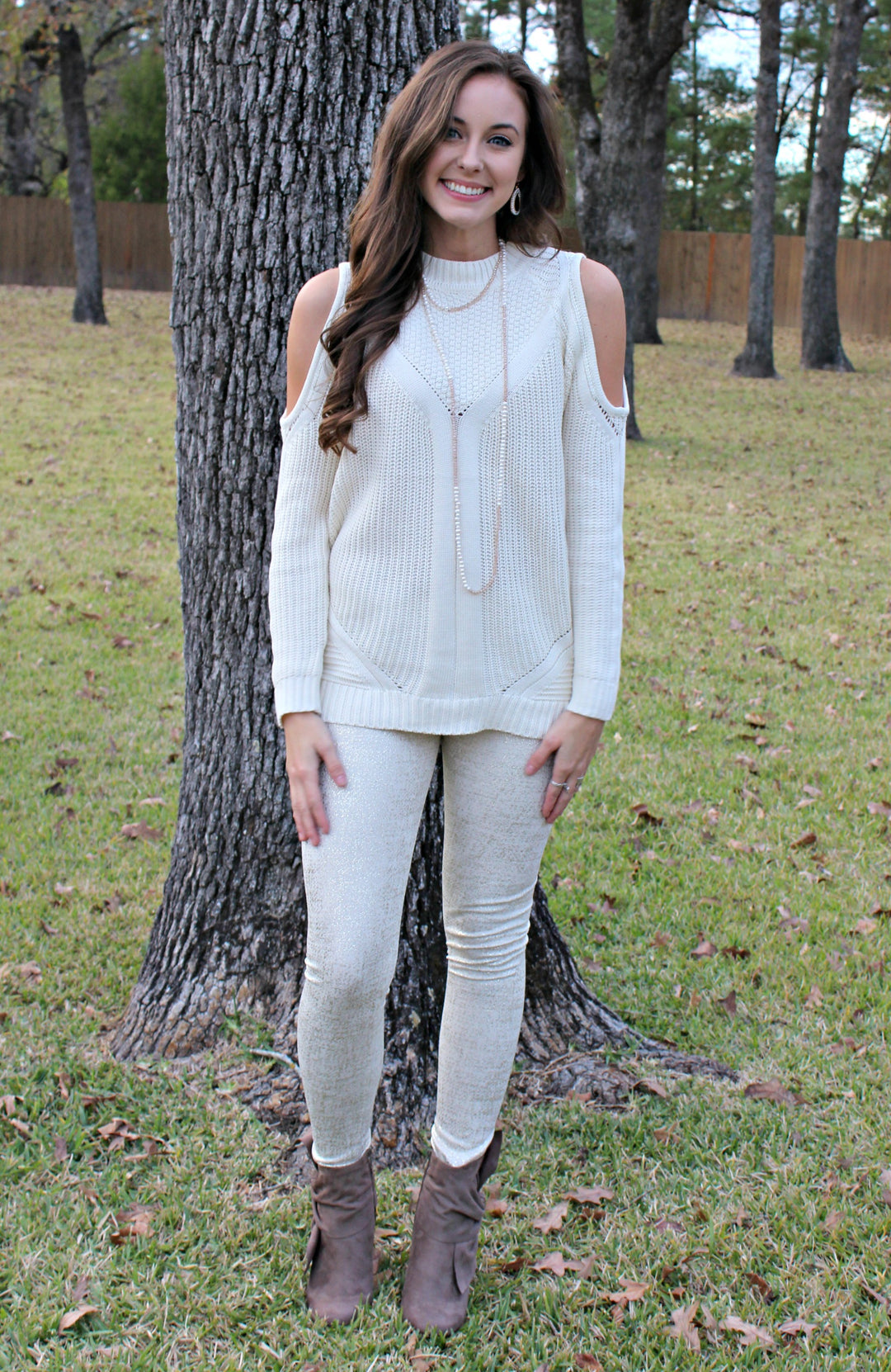 Star Struck Gold Foil Leggings in Ivory - Giddy Up Glamour Boutique