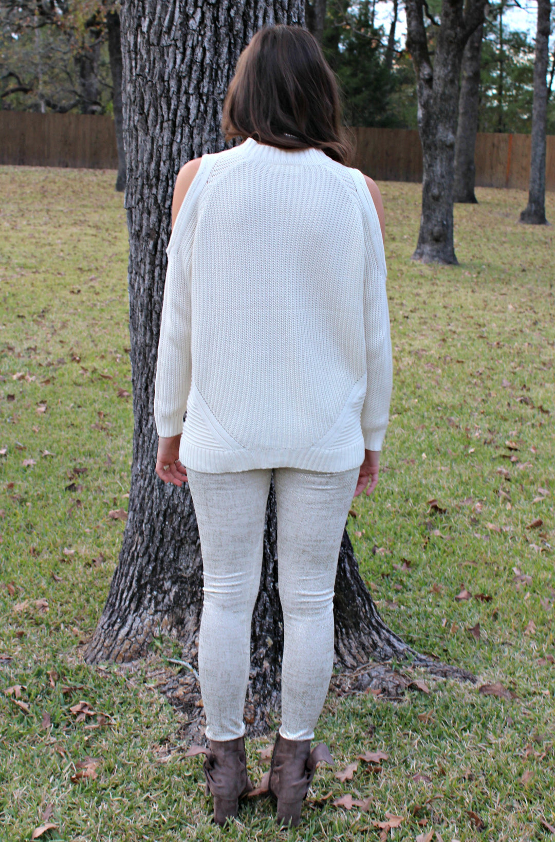 Star Struck Gold Foil Leggings in Ivory - Giddy Up Glamour Boutique