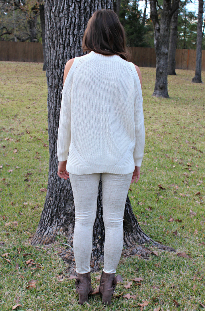 Star Struck Gold Foil Leggings in Ivory - Giddy Up Glamour Boutique