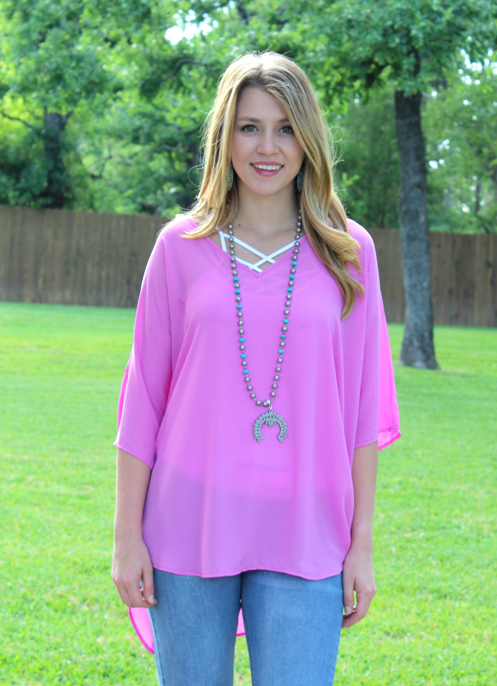 On The Line Sheer Oversized Poncho Top in Orchid - Giddy Up Glamour Boutique