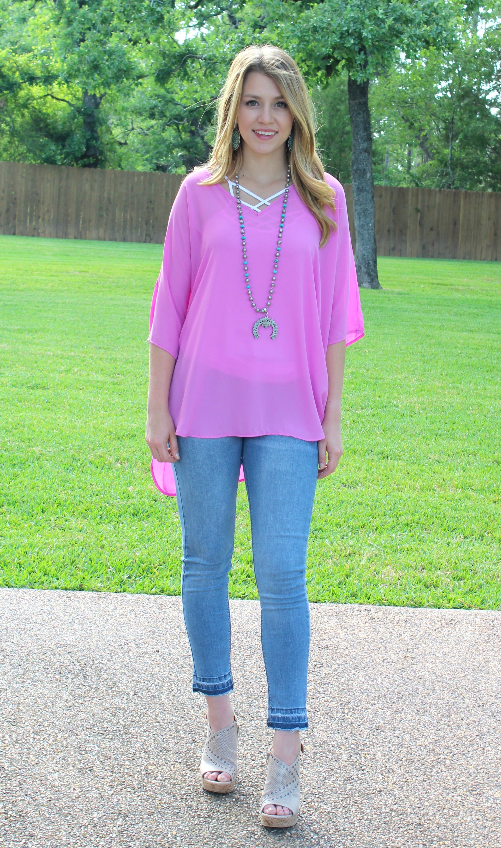 On The Line Sheer Oversized Poncho Top in Orchid - Giddy Up Glamour Boutique