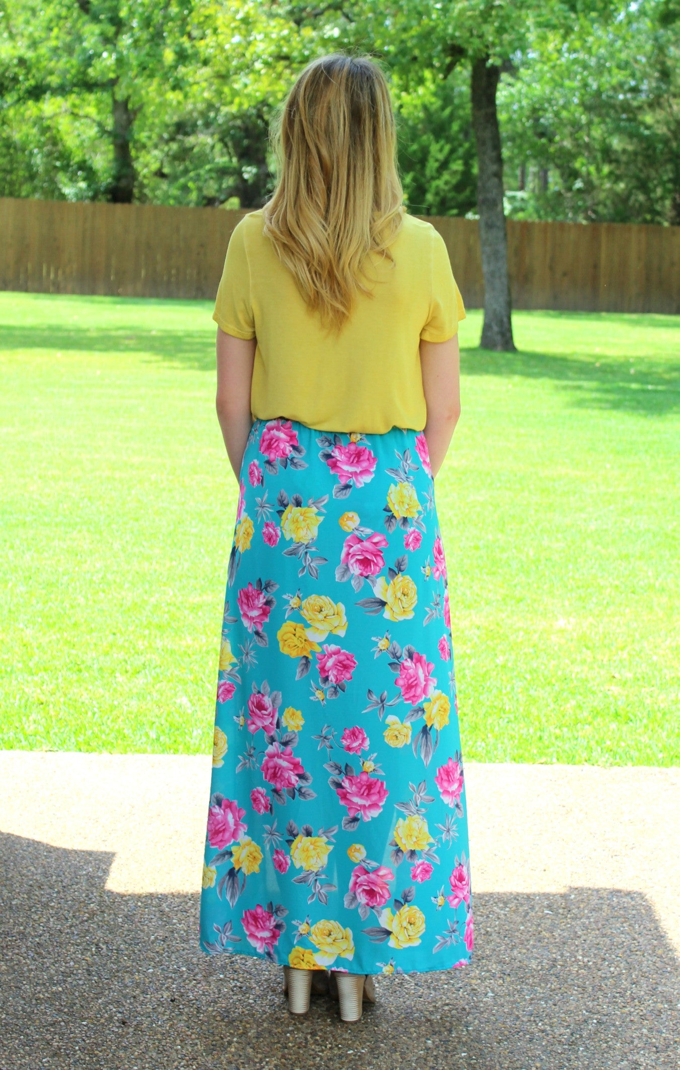 Last Chance Size Small | Floral Fever Turquoise Maxi Skirt - Giddy Up Glamour Boutique