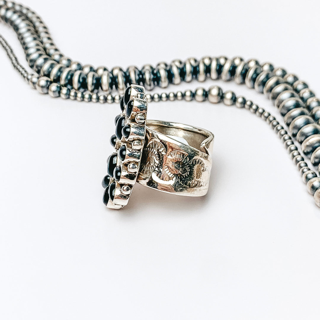 HaDa Collection | Sterling Silver Long Oval Black Onyx Cluster Ring - Giddy Up Glamour Boutique