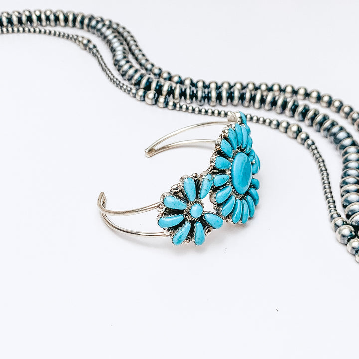 Rose Williams | Navajo Handmade Sterling Silver and Kingman Turquoise Round Cluster Cuff Bracelet - Giddy Up Glamour Boutique