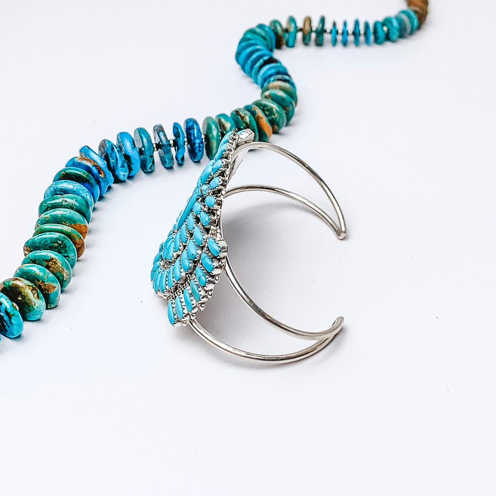 Divina Benally | Navajo Handmade Sterling Silver and Kingman Turquoise Stone Cluster Cuff Bracelet - Giddy Up Glamour Boutique