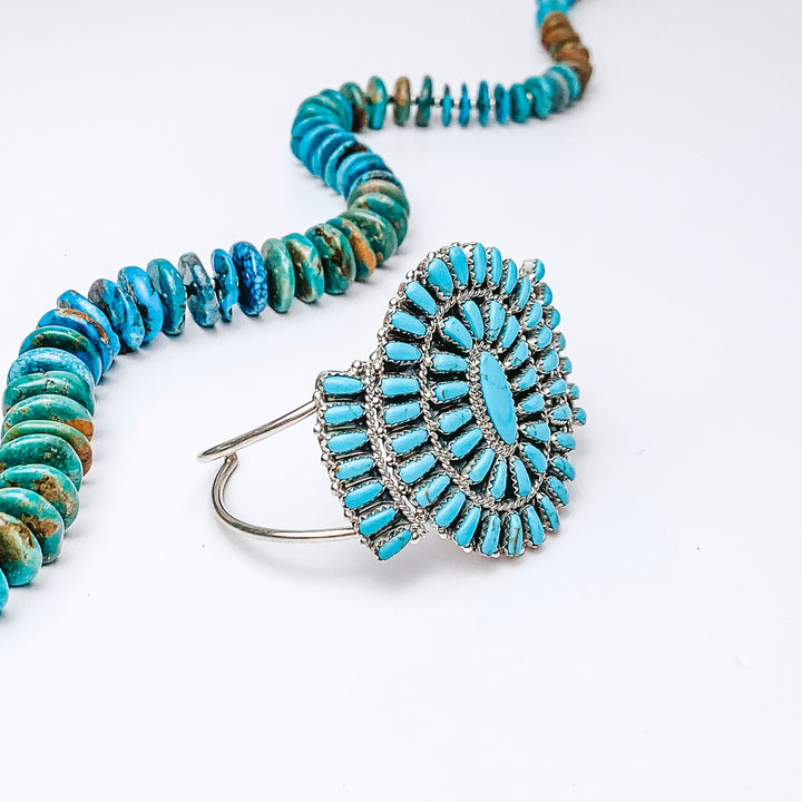 Divina Benally | Navajo Handmade Sterling Silver and Kingman Turquoise Stone Cluster Cuff Bracelet - Giddy Up Glamour Boutique