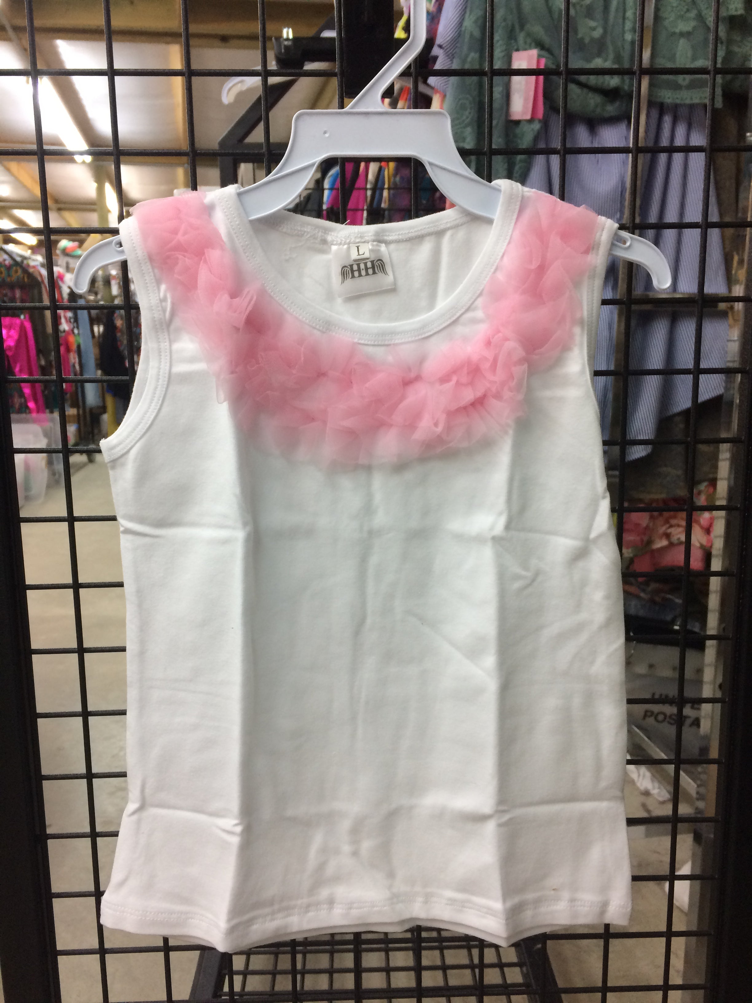 White Tank with Light Pink Ruffles - Giddy Up Glamour Boutique