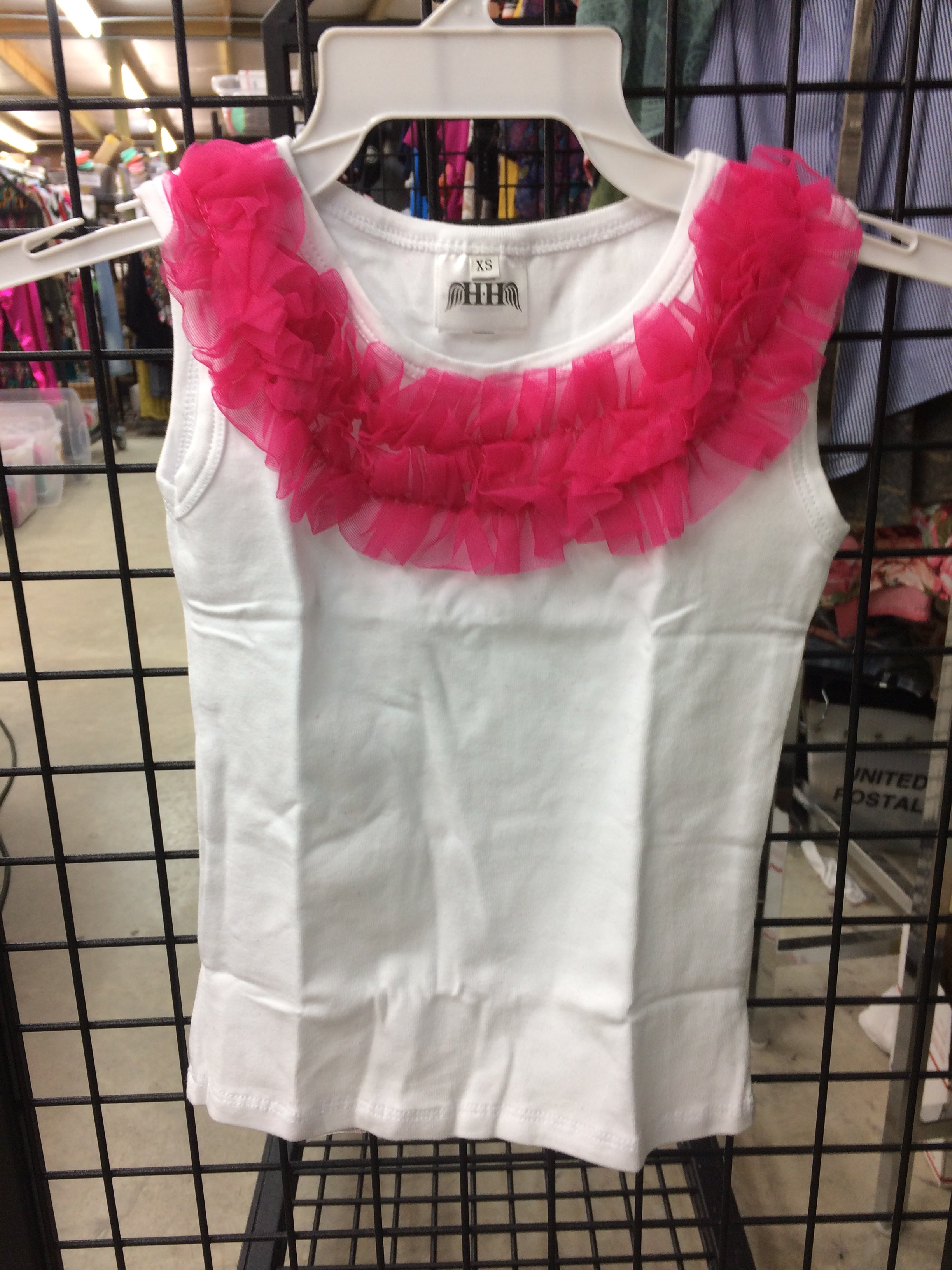 White Tank with Hot Pink Ruffles - Giddy Up Glamour Boutique