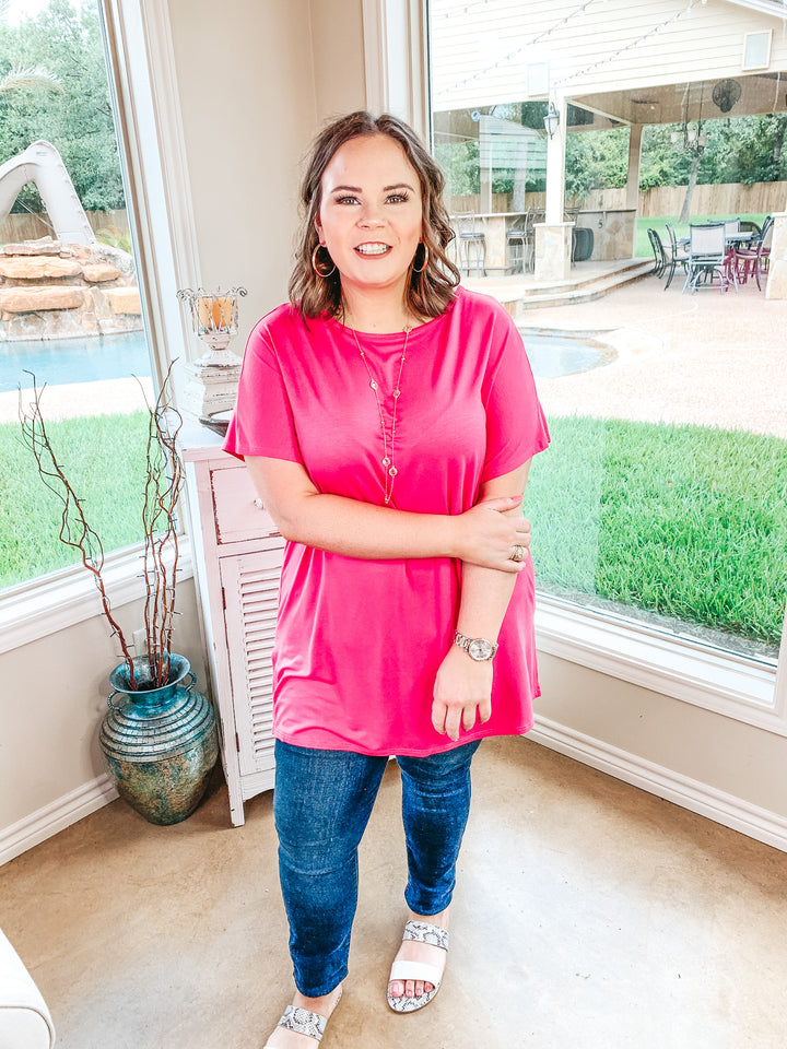 Last Chance Size Small | Everyday Basics Drop Sleeve Solid Piko Top in Fuchsia Pink - Giddy Up Glamour Boutique