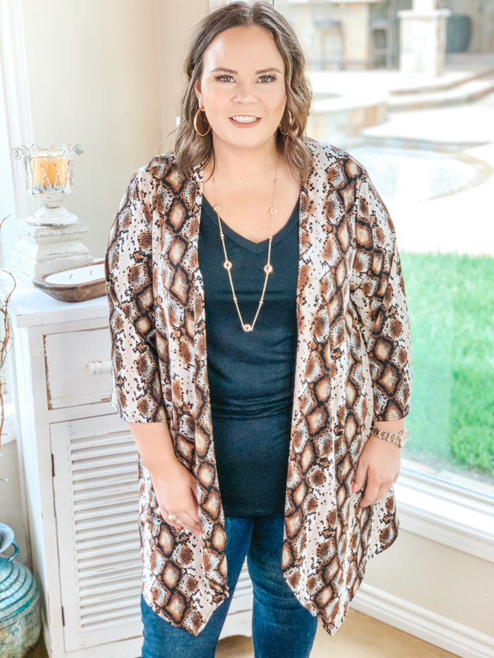 All Eyes On You Snakeskin Cardigan in Brown - Giddy Up Glamour Boutique