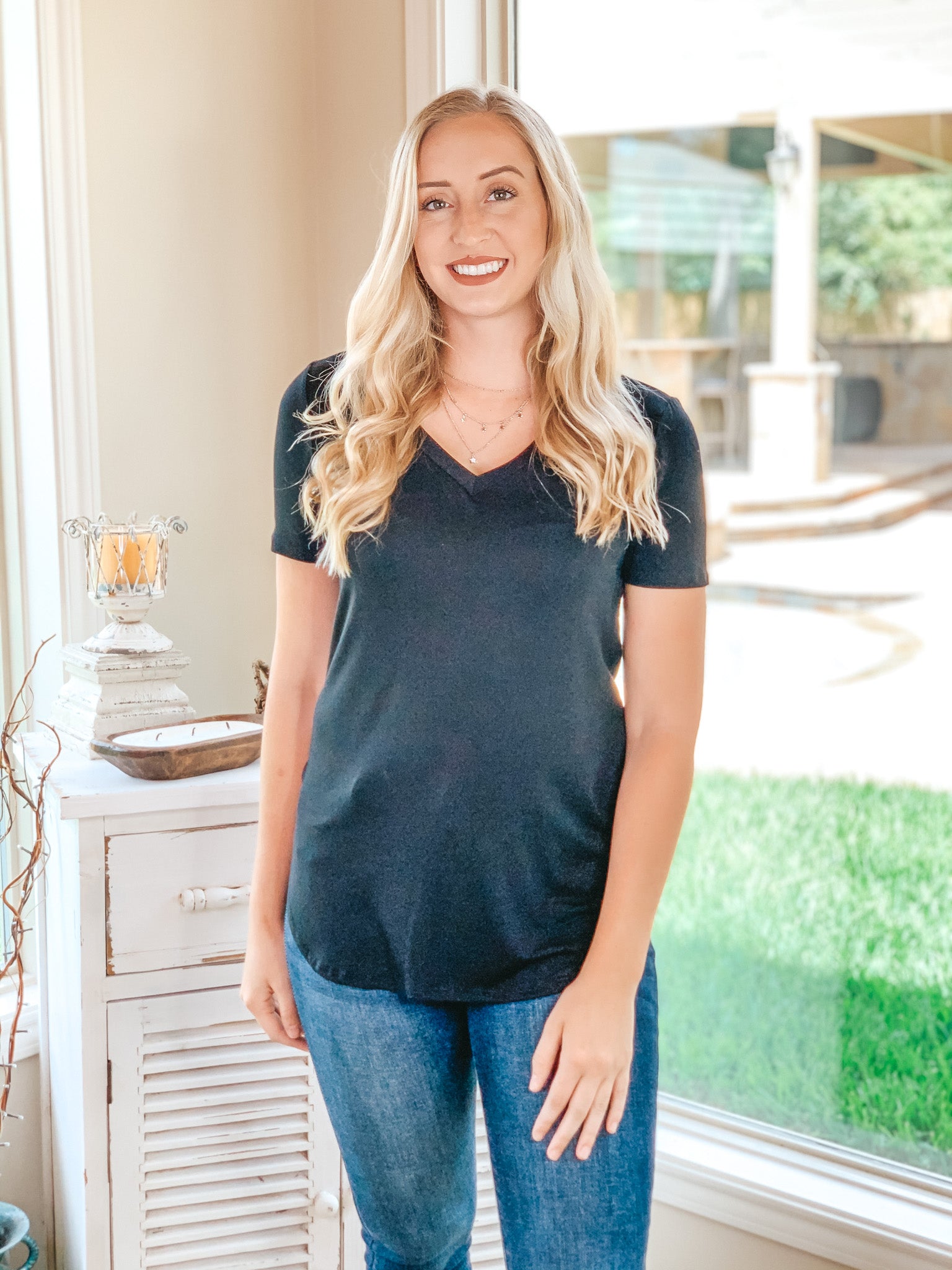 Simply The Best V Neck Short Sleeve Tee Shirt in Black - Giddy Up Glamour Boutique