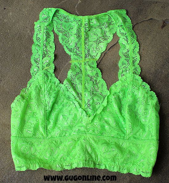 Racerback Lace Bralette in Neon Lime Green - Giddy Up Glamour Boutique