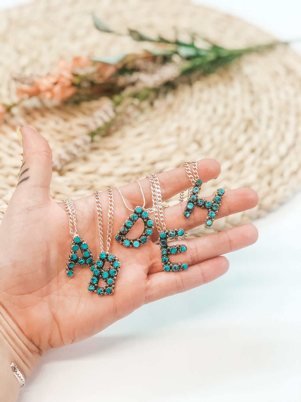 Scott Skeets | Navajo Handmade Sterling Silver and Kingman Turquoise Initial Necklace - Giddy Up Glamour Boutique
