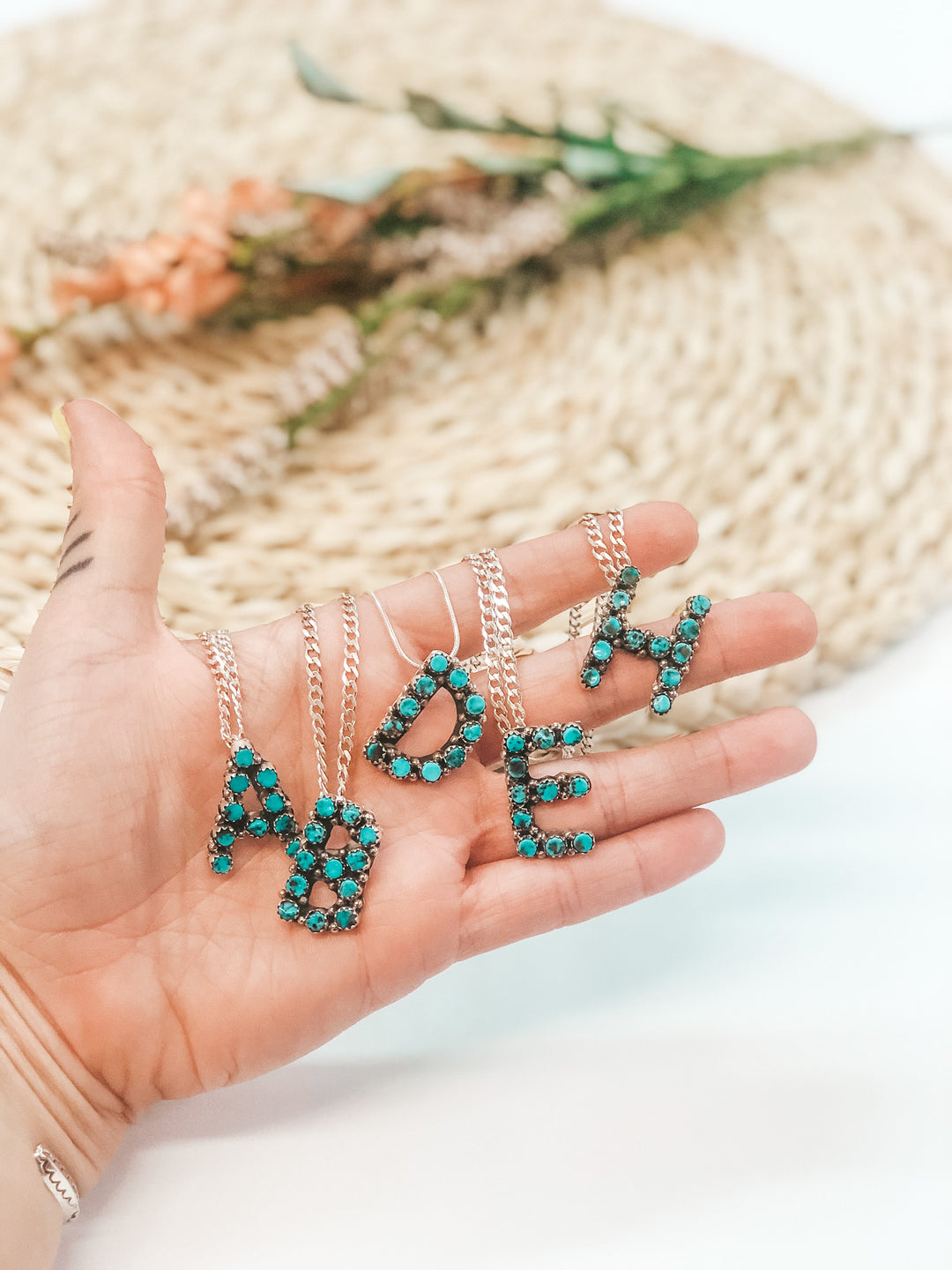 Scott Skeets | Navajo Handmade Sterling Silver and Kingman Turquoise Initial Necklace - Giddy Up Glamour Boutique