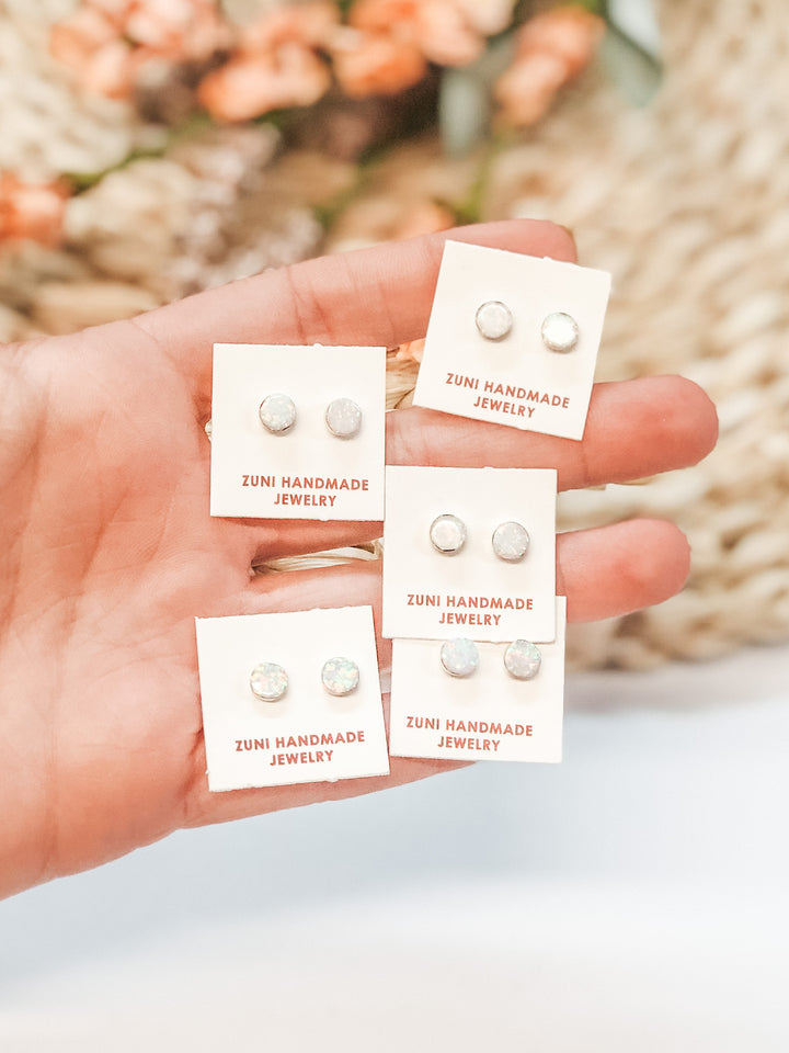 Sarah Bowannie | Zuni Handmade Sterling Silver and Opal Circle Stud Earrings - Giddy Up Glamour Boutique