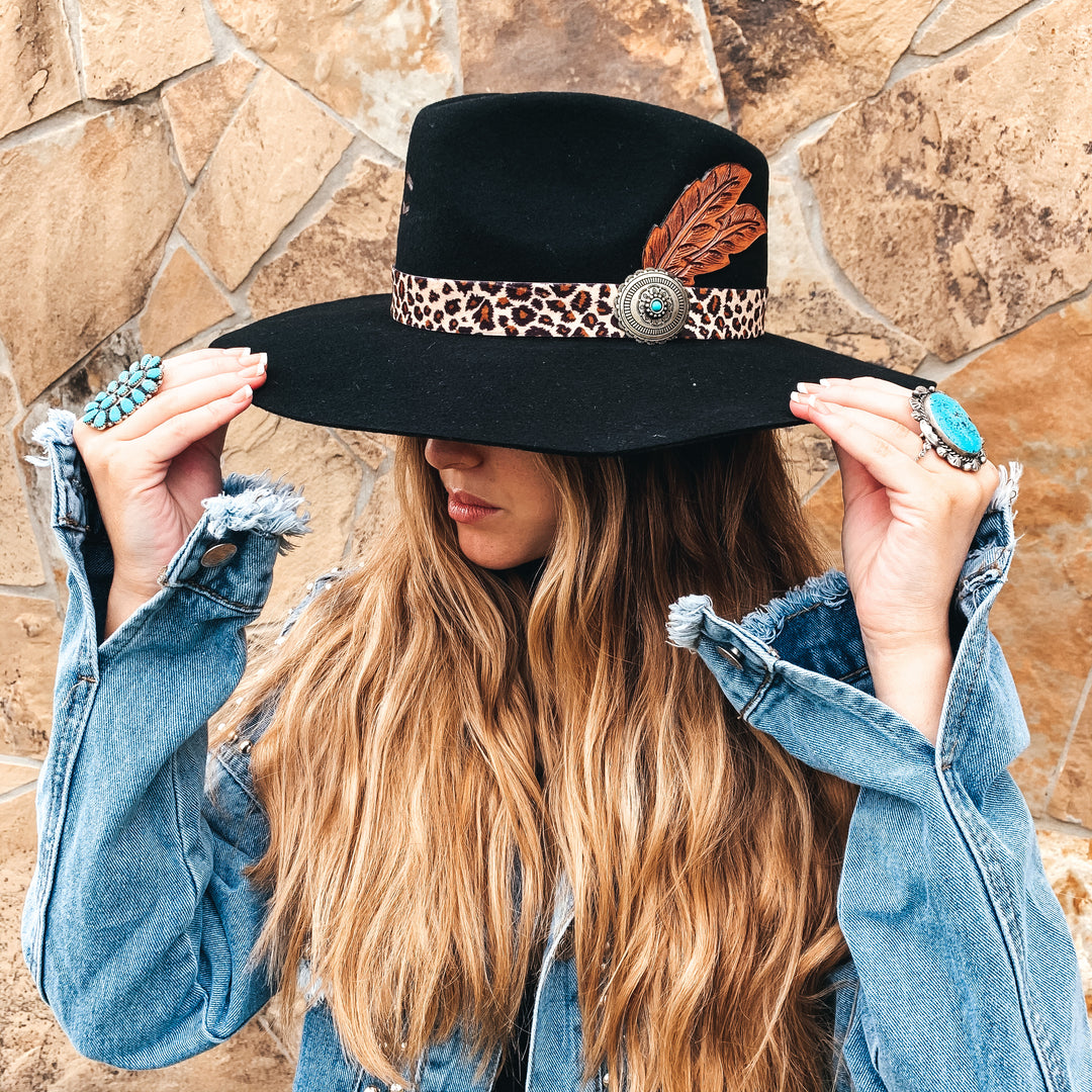Charlie 1 Horse | Heatseeker Wool Felt Hat with Leopard Band in Black - Giddy Up Glamour Boutique