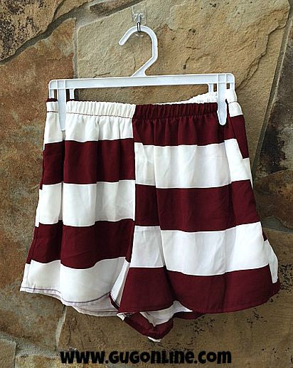 Last Chance Size Small | Doing Something Right Maroon and White Stripe Shorts - Giddy Up Glamour Boutique