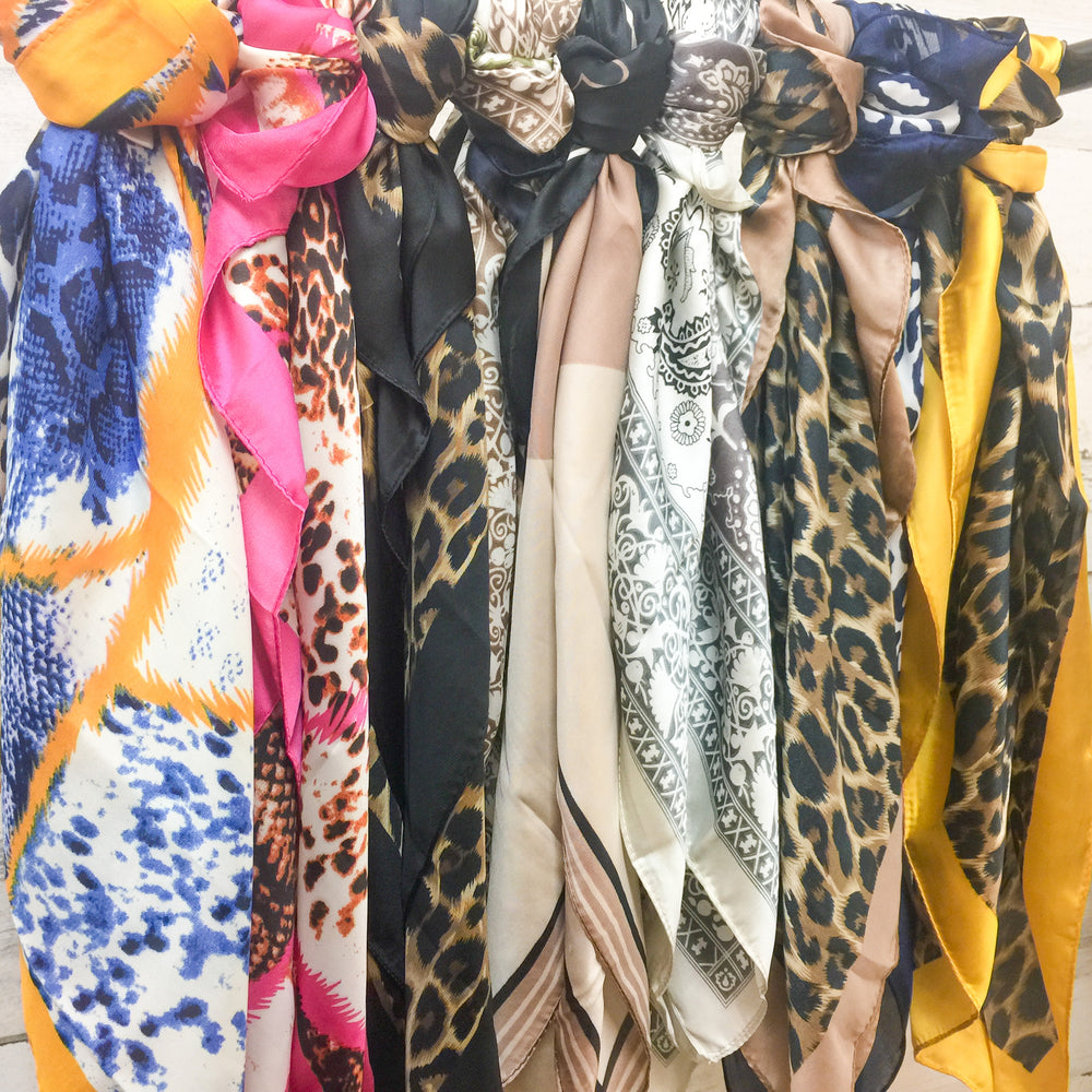 Color Block and Triangle Silky Scarf in Neutrals - Giddy Up Glamour Boutique