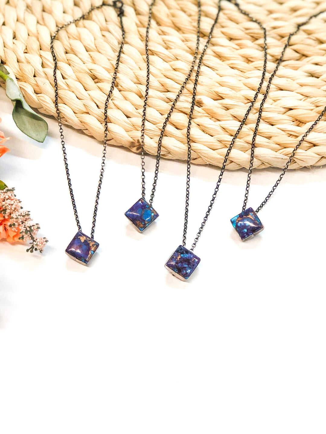 Vernon Kee | Navajo Handmade Sterling Silver Chain Necklace with Mojave Turquoise Square Pendant - Giddy Up Glamour Boutique