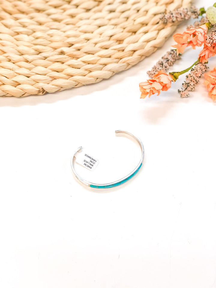 Anson Wallace | Zuni Handmade Sterling Silver Cuff with Single Row Turquoise Inlay - Giddy Up Glamour Boutique