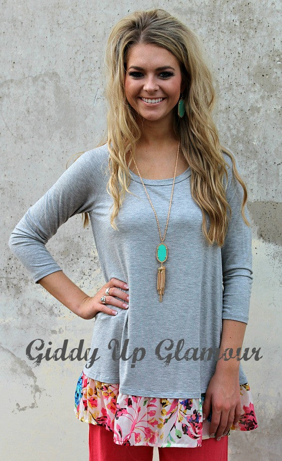 LAST CHANCE | Have It Your Way Top with Floral Chiffon Ruffle - SIZE MEDIUM LEFT - Giddy Up Glamour Boutique