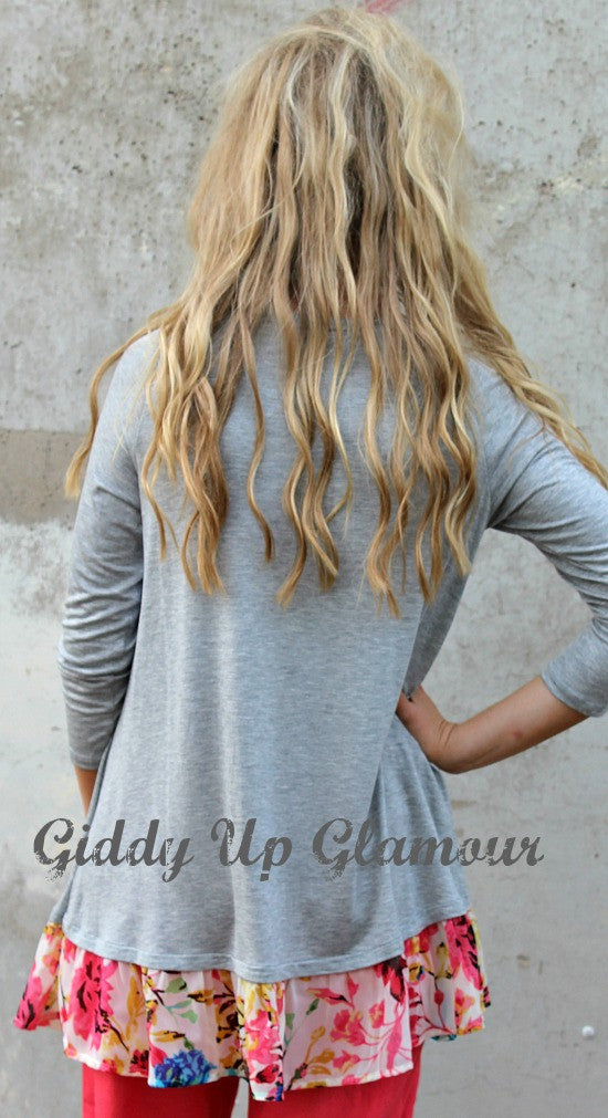 LAST CHANCE | Have It Your Way Top with Floral Chiffon Ruffle - SIZE MEDIUM LEFT - Giddy Up Glamour Boutique