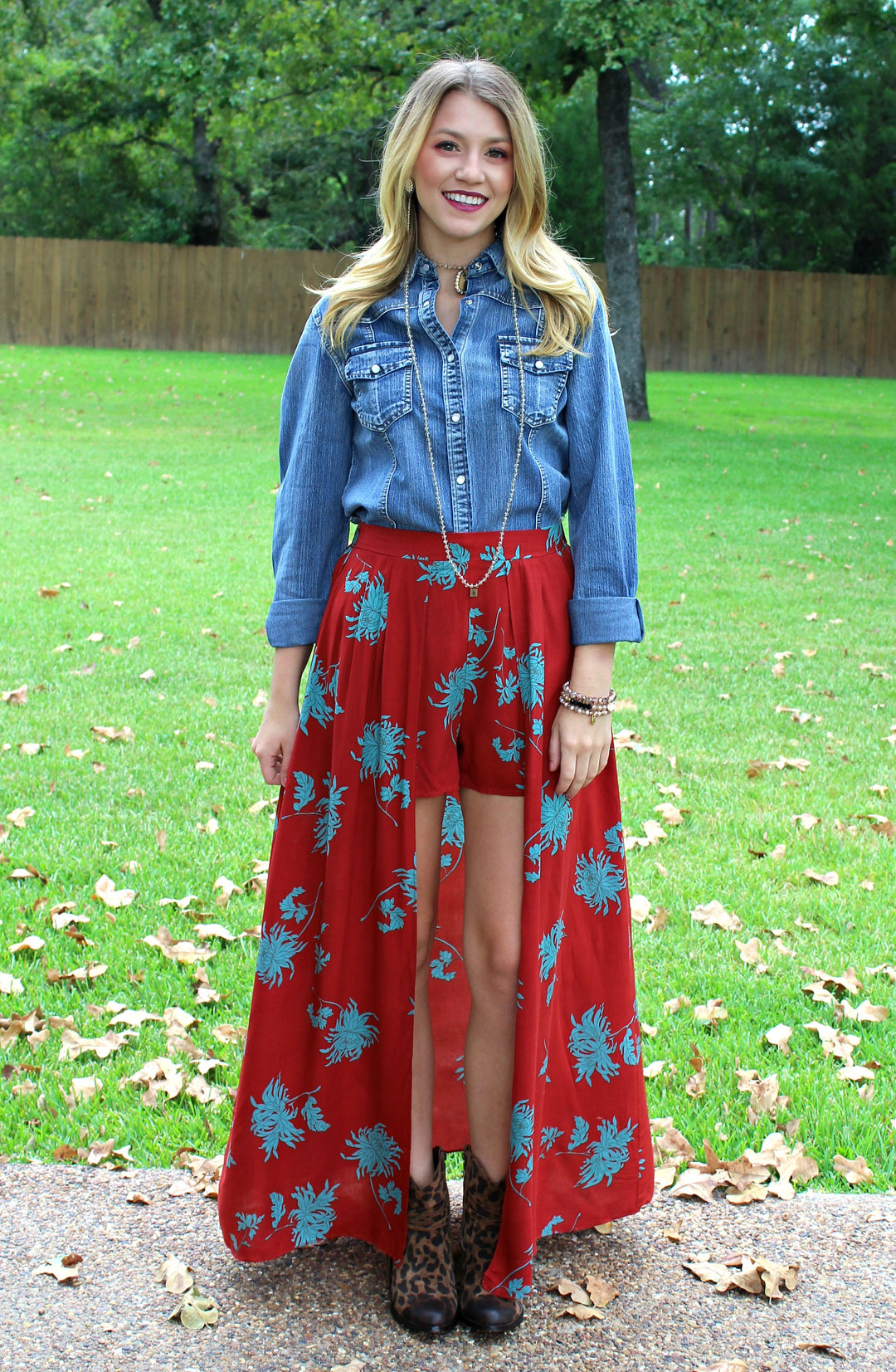 Perfect Compliment Red and Turquoise Floral Maxi Skirt - Giddy Up Glamour Boutique