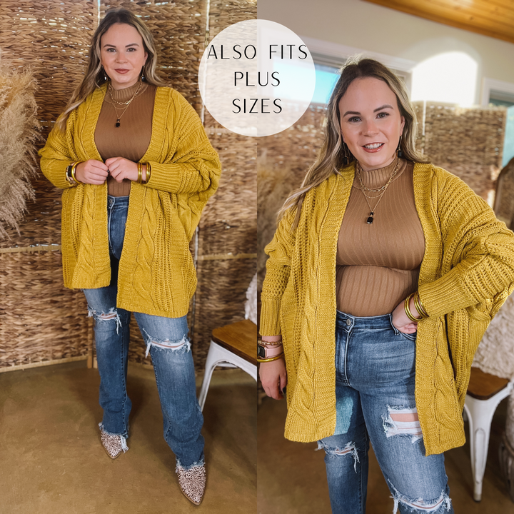 Caramel Spice Kisses Long Sleeve Dolman Cardigan in Mustard Yellow - Giddy Up Glamour Boutique