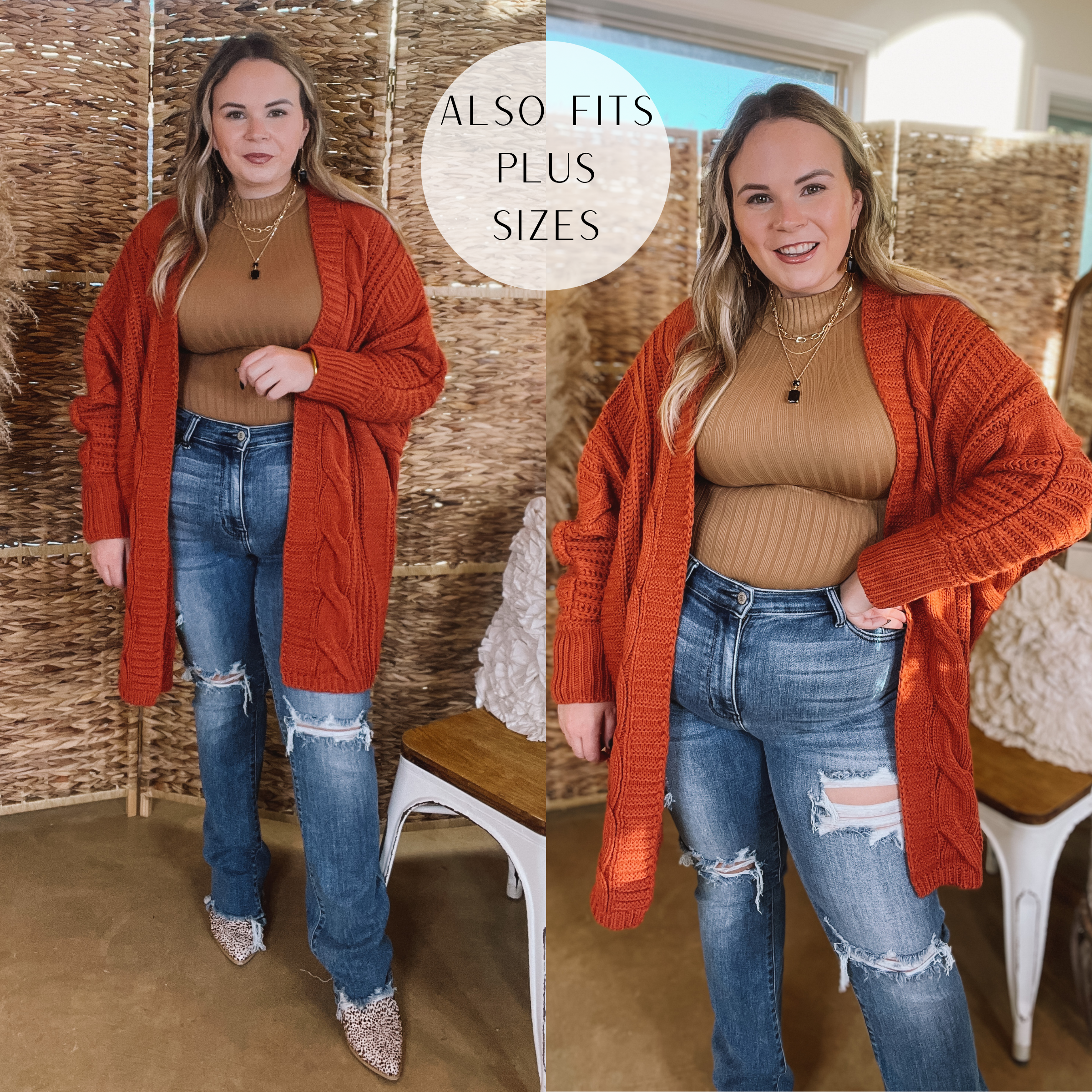 Caramel Spice Kisses Long Sleeve Dolman Cardigan in Rust - Giddy Up Glamour Boutique
