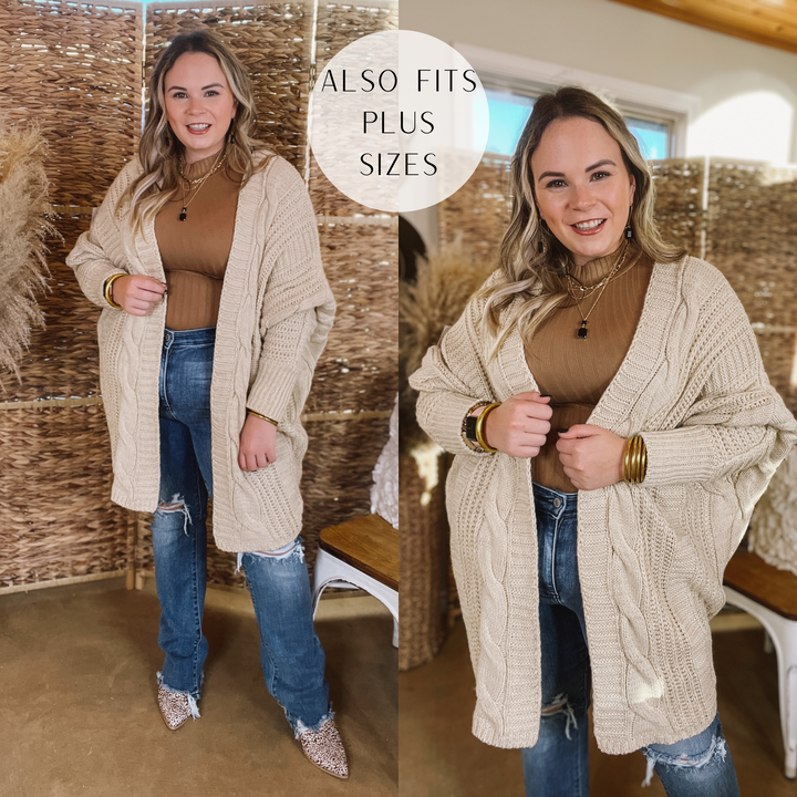 Caramel Spice Kisses Long Sleeve Dolman Cardigan in Ivory - Giddy Up Glamour Boutique