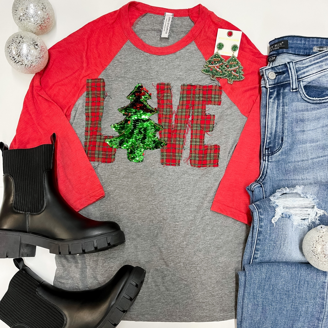 Christmas Love Baseball Raglan Top - Giddy Up Glamour Boutique