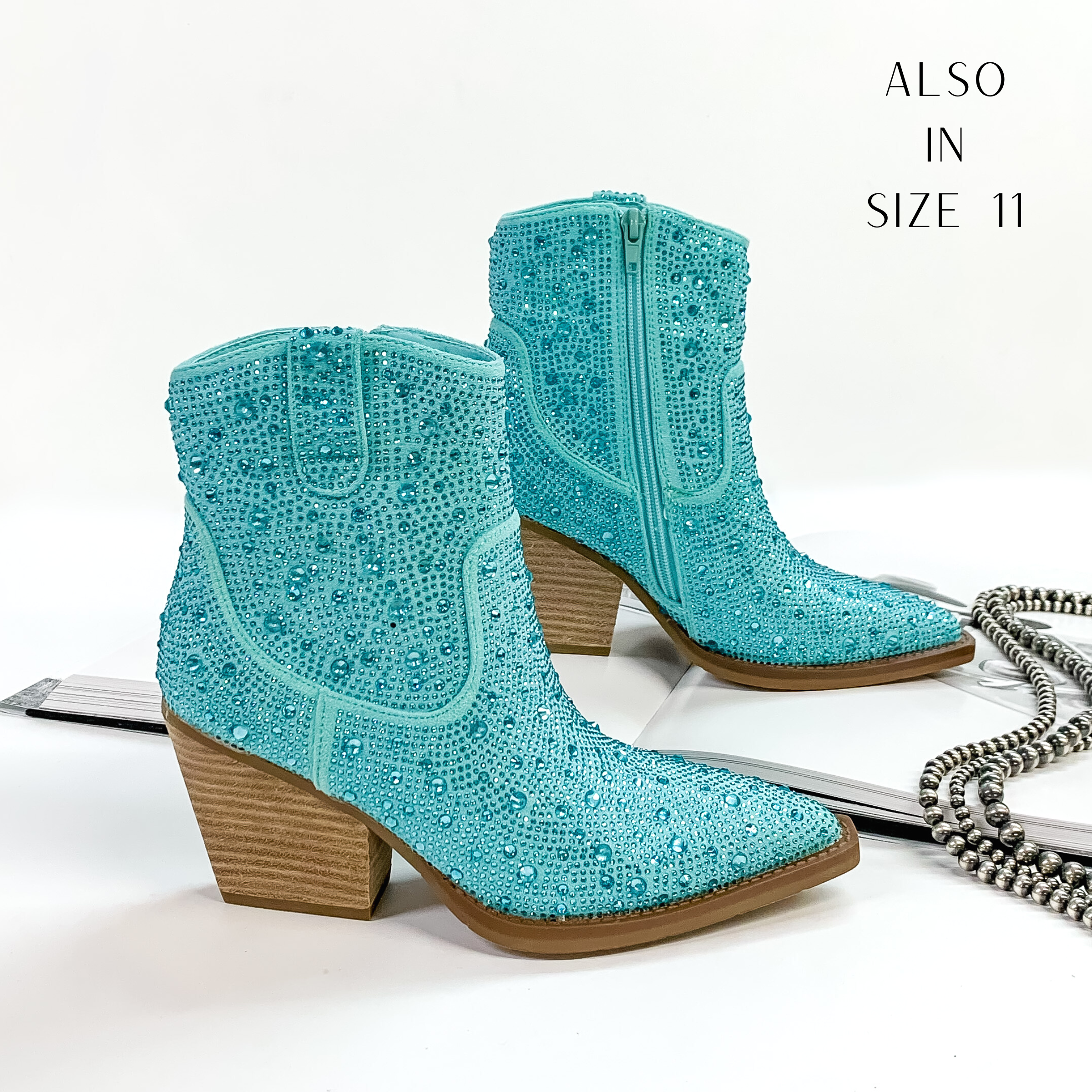 Very G Kady Rhinestone Cowboy Booties in Turquoise