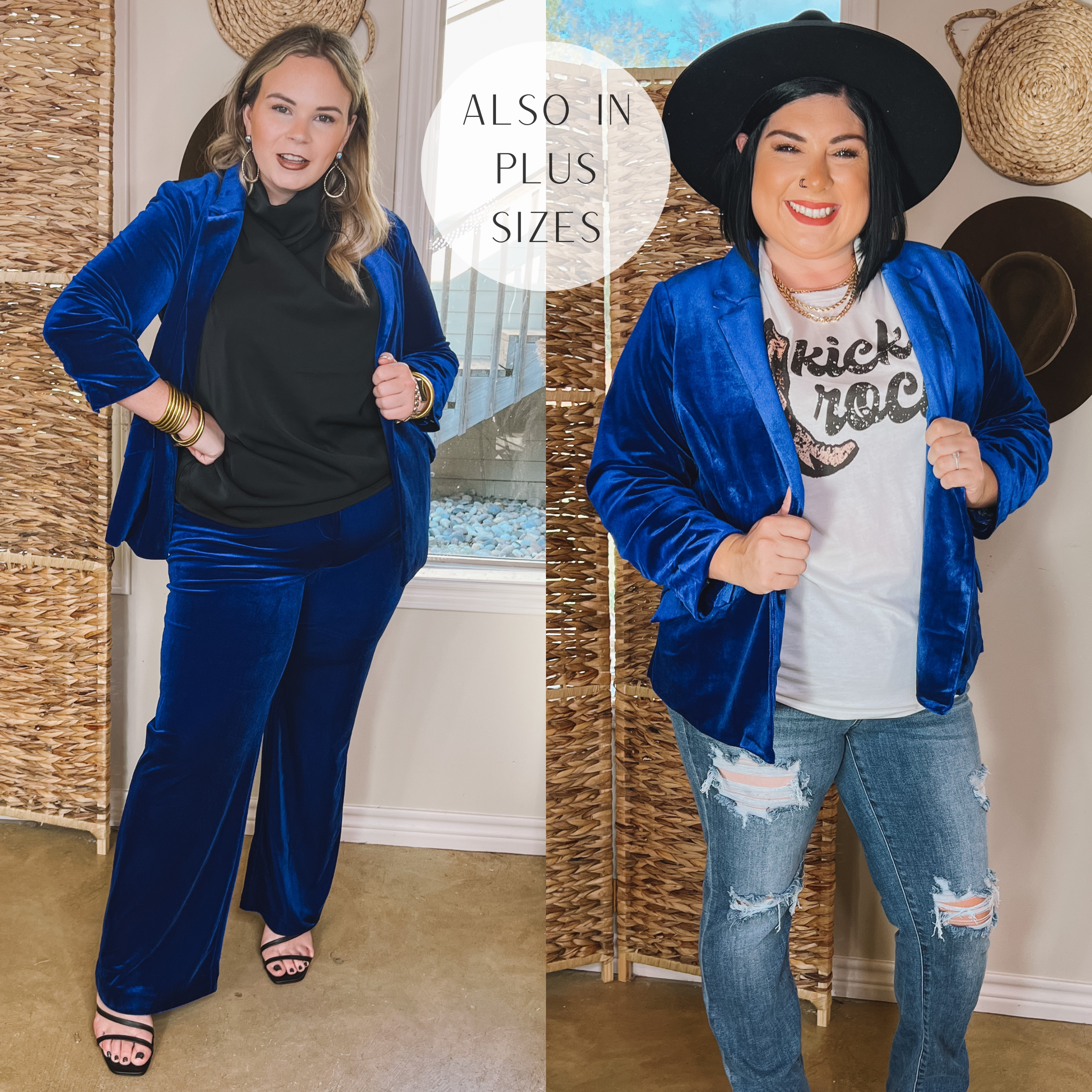 Plus size clearance blue velvet blazer