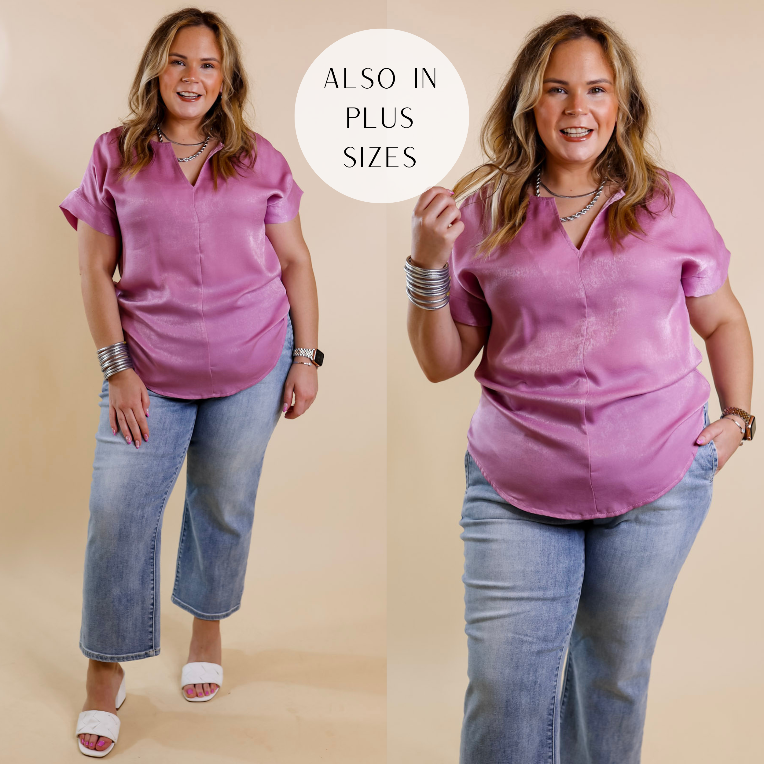 Channeling Confidence Notch Neck Short Sleeve Top in Dusty Purple - Giddy Up Glamour Boutique
