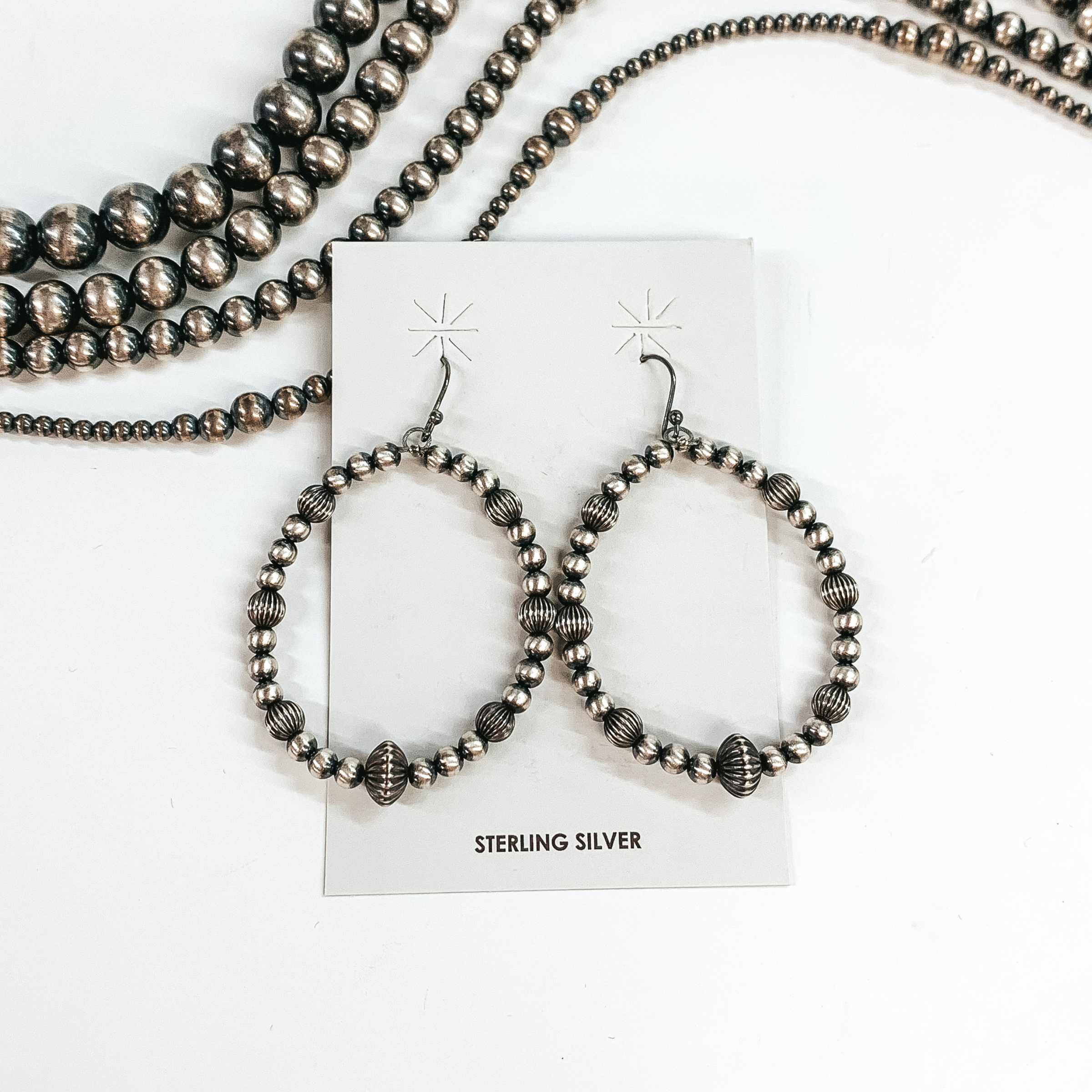Navajo | Navajo Handmade Sterling Silver Navajo Pearl Teardrop Earrings with Textured Spacers - Giddy Up Glamour Boutique