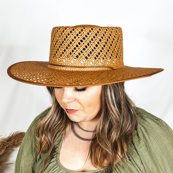 Lack of Color | Cesca Straw Boater Hat with Chin Tie in Brown - Giddy Up Glamour Boutique