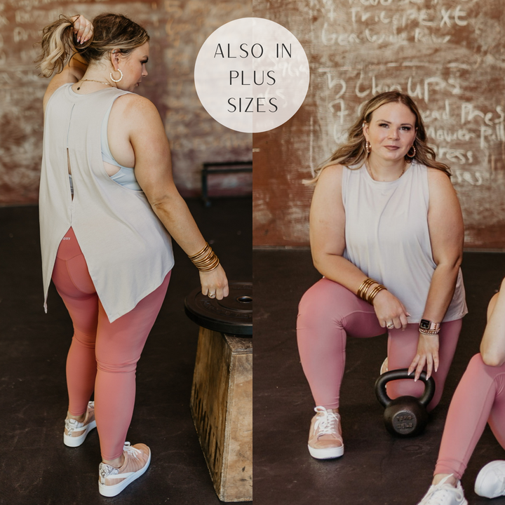 Here To Hiit Open Back Tank Top in Light Grey - Giddy Up Glamour Boutique