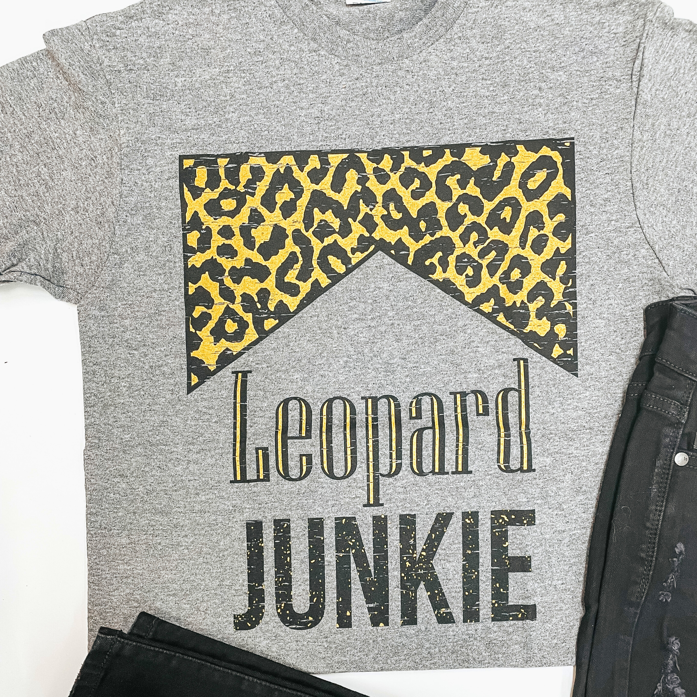 Leopard Junkie Short Sleeve Graphic Tee in Heather Grey - Giddy Up Glamour Boutique