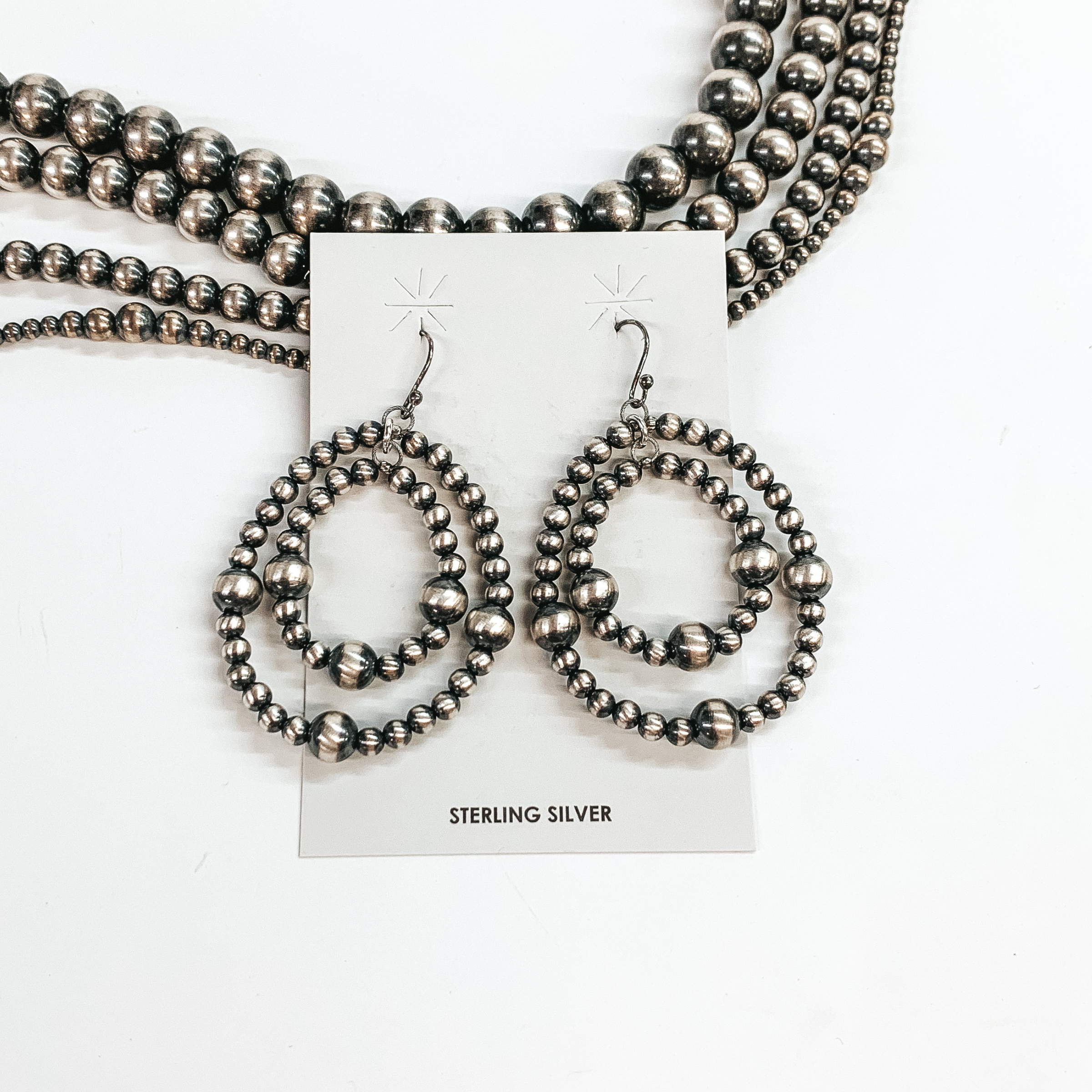 Navajo | Navajo Handmade Sterling Silver Navajo Pearl Double Teardrop Earrings - Giddy Up Glamour Boutique