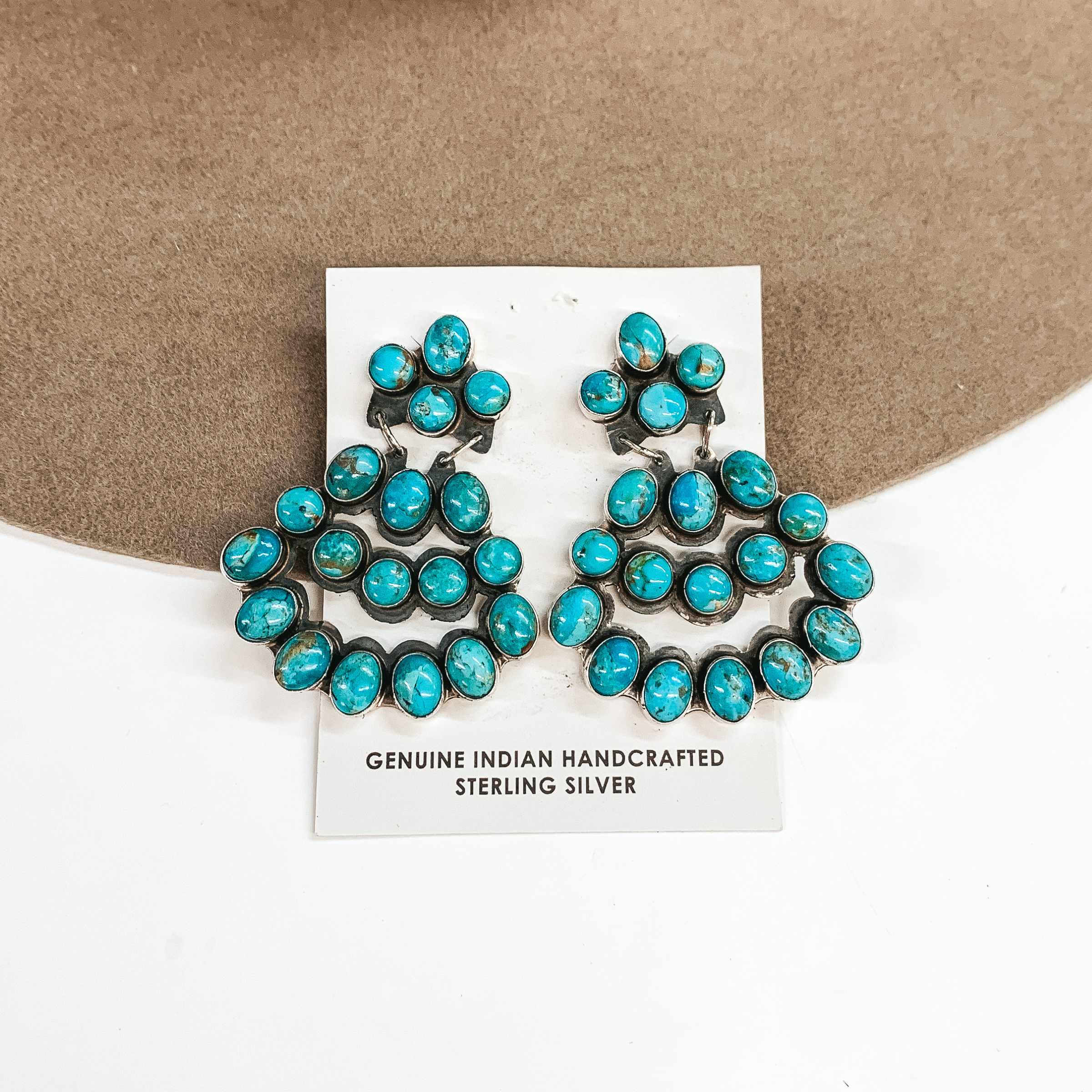 JB | Navajo Handmade Sterling Silver Post Earrings with Tiered Turquoise Stones - Giddy Up Glamour Boutique