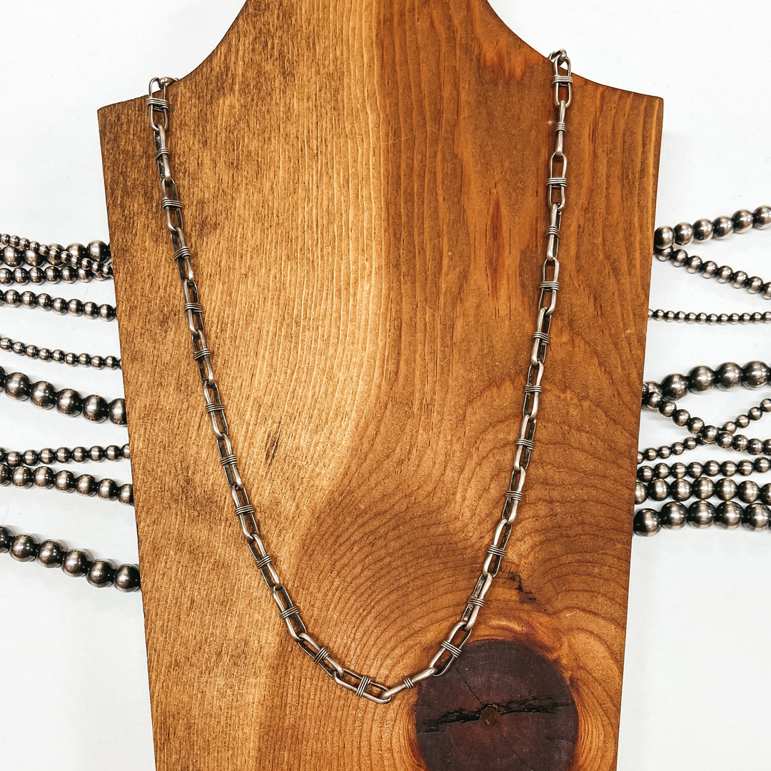 Sally Shirley | Navajo Handmade Sterling Silver 24" Thick Wrapped Chain Link Necklace - Giddy Up Glamour Boutique