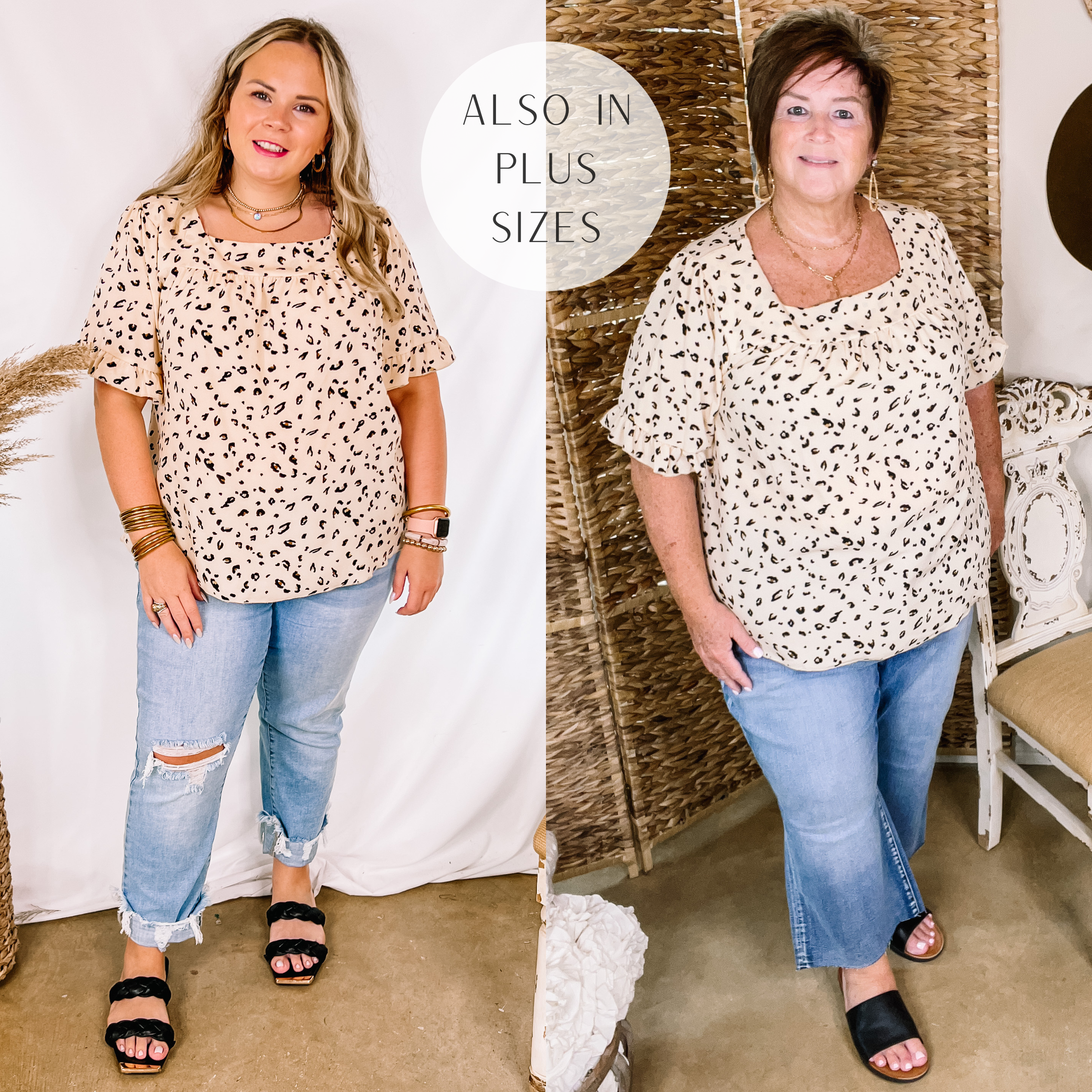 New Best Friend Square Neck Ruffle Short Sleeve Top in Leopard Print