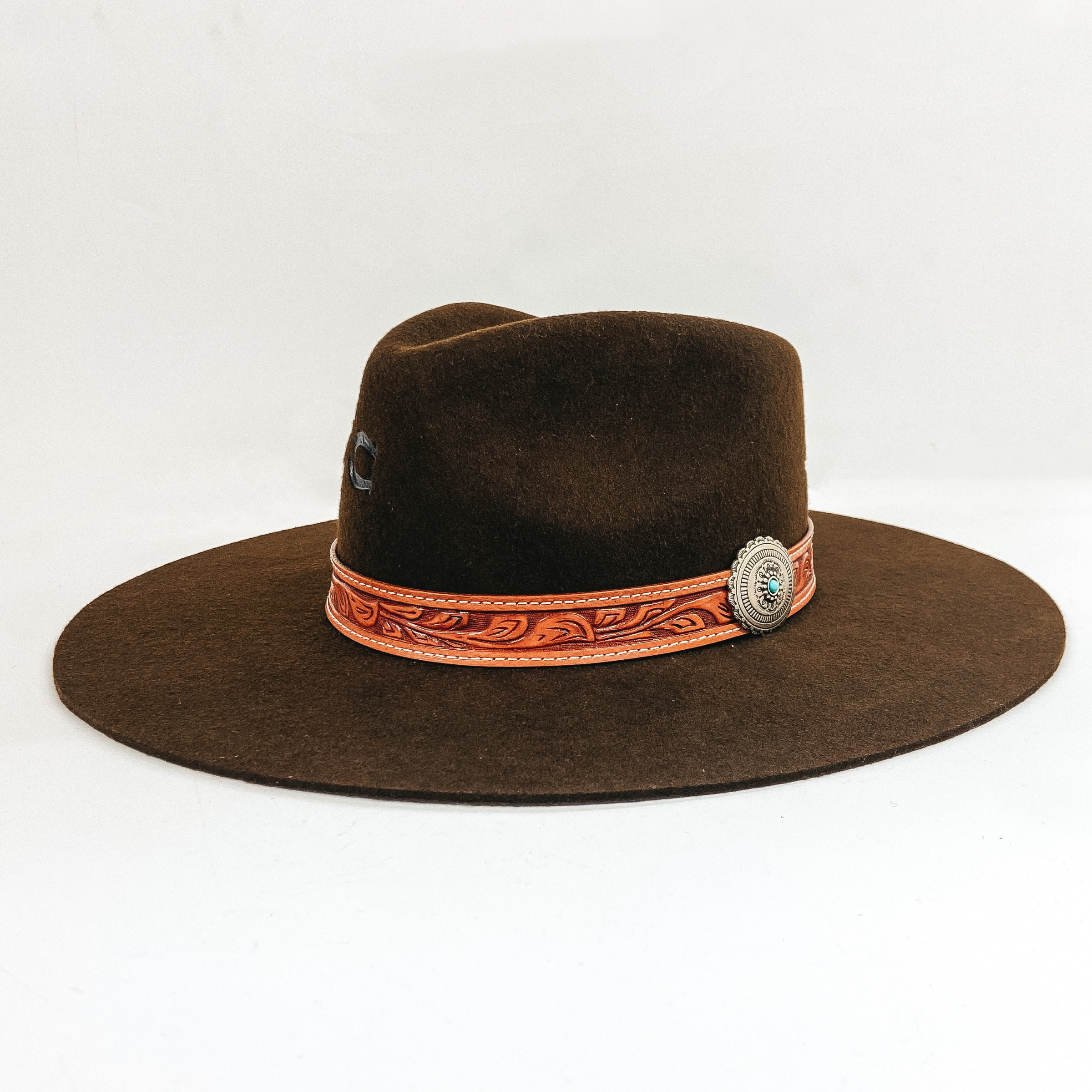 Leather Hat Band, Hand Tooled, Western Boho, Felt Hat Accessory 