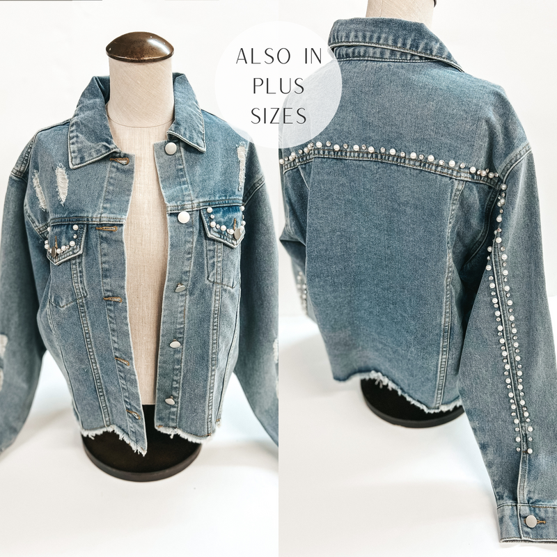 Giddy Up Glamour Cropped Denim Jacket with Silver Studs in Pink 3XL