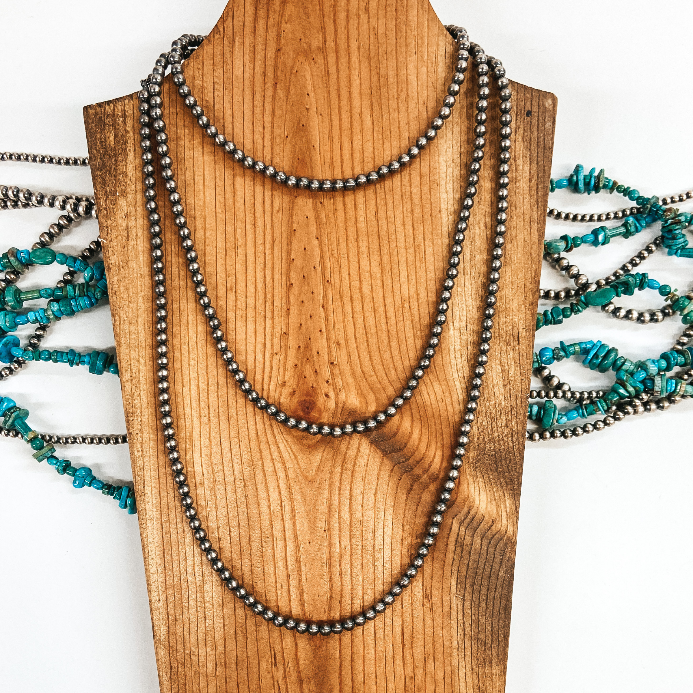 Mason Lee | Navajo Handmade Sterling Silver 5mm Navajo Pearls Necklace | 60 inches - Giddy Up Glamour Boutique