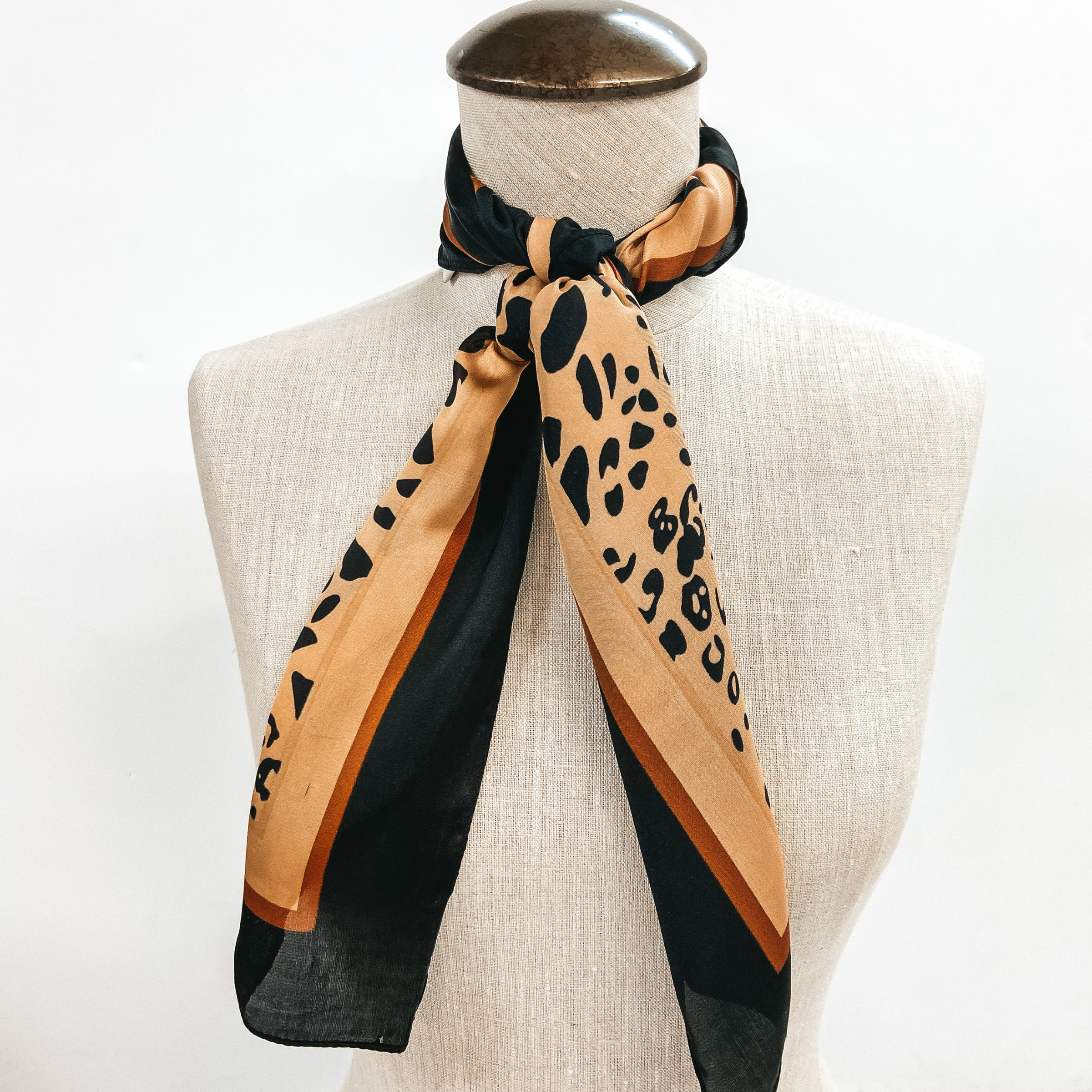 Mixed Animal Print Square Scarf in Tan and Black - Giddy Up Glamour Boutique